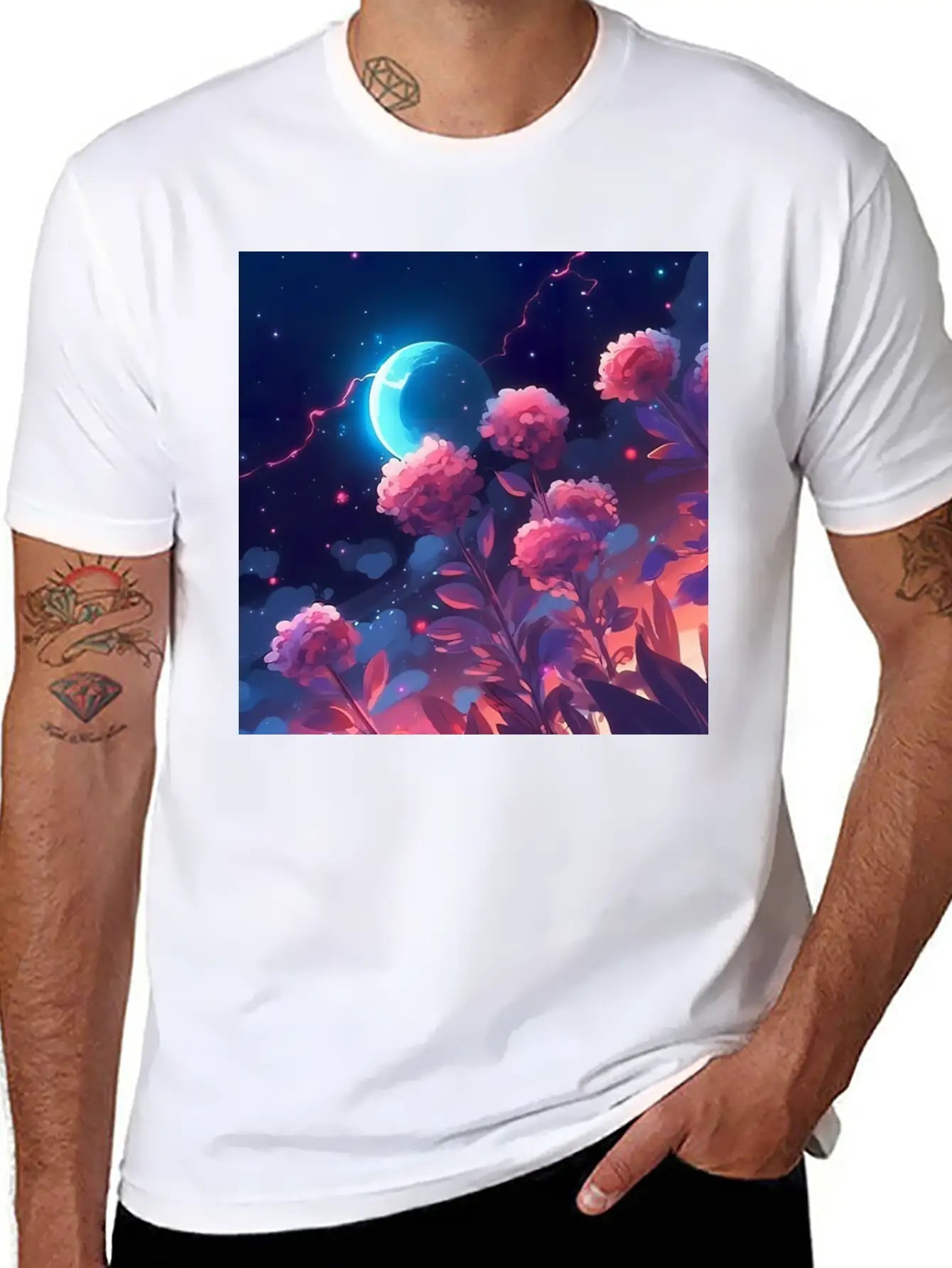 Anime Rose Night Comfortable Minimalist Graphic Tee – Summer Style Essential