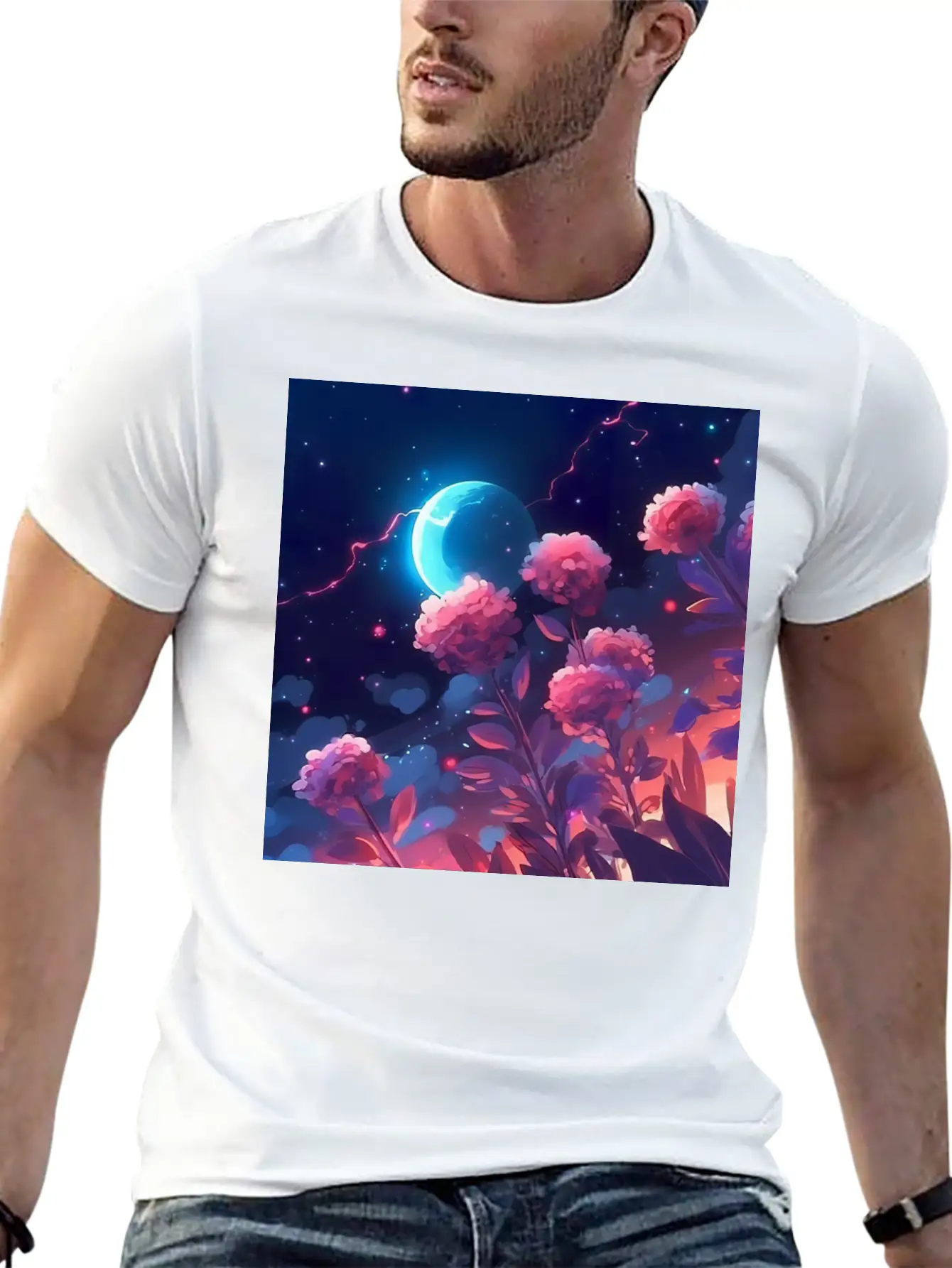 Anime Rose Night Comfortable Minimalist Graphic Tee – Summer Style Essential