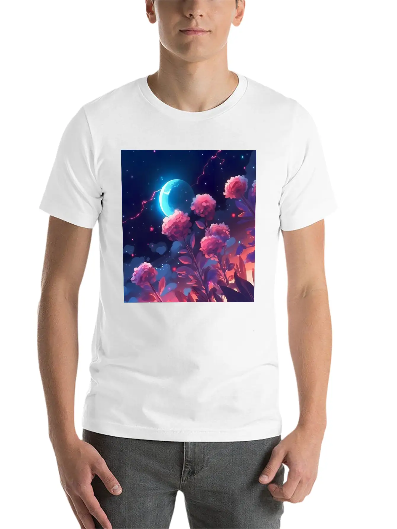 Anime Rose Night Comfortable Minimalist Graphic Tee – Summer Style Essential