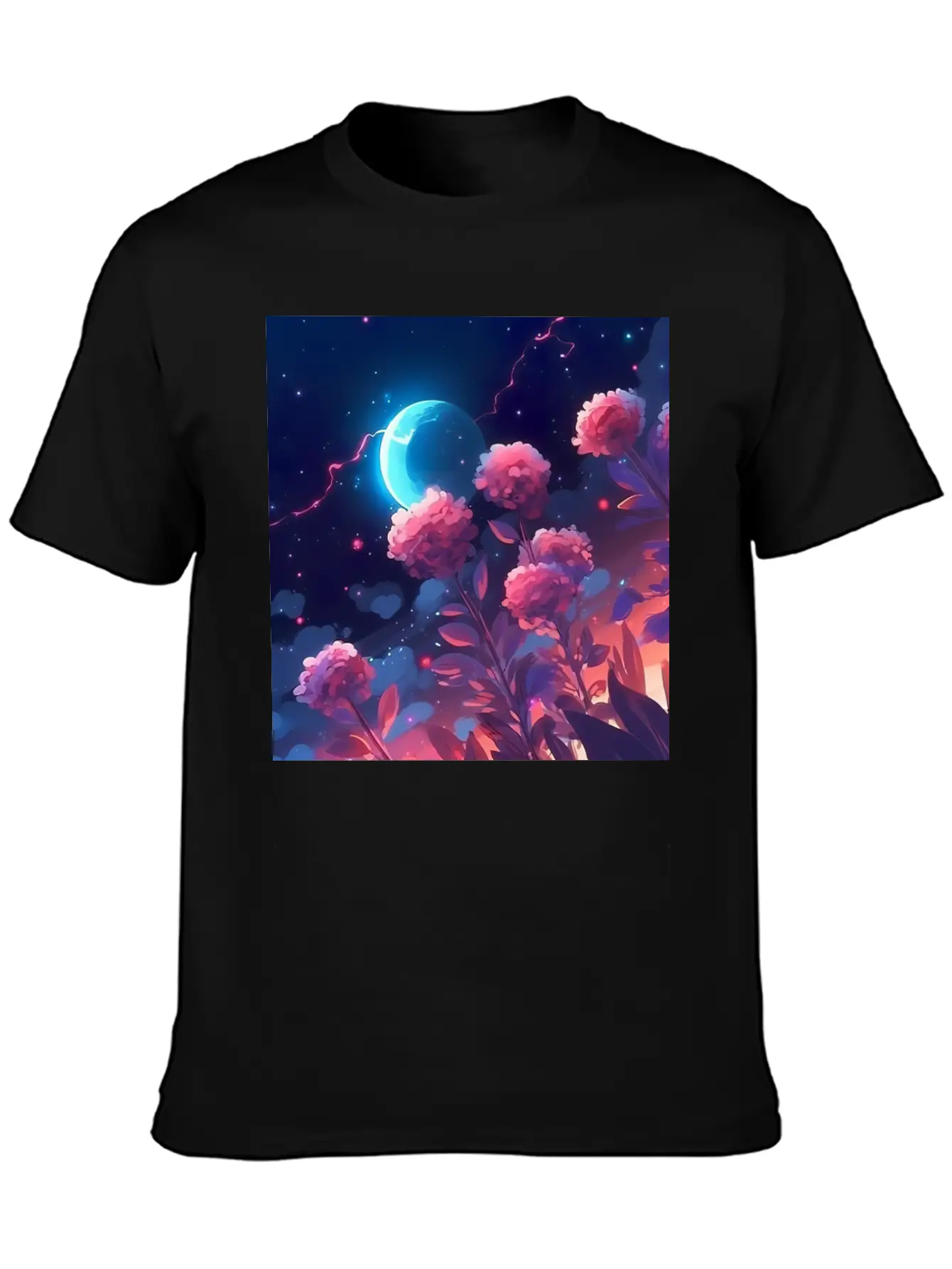 Anime Rose Night Comfortable Minimalist Graphic Tee – Summer Style Essential