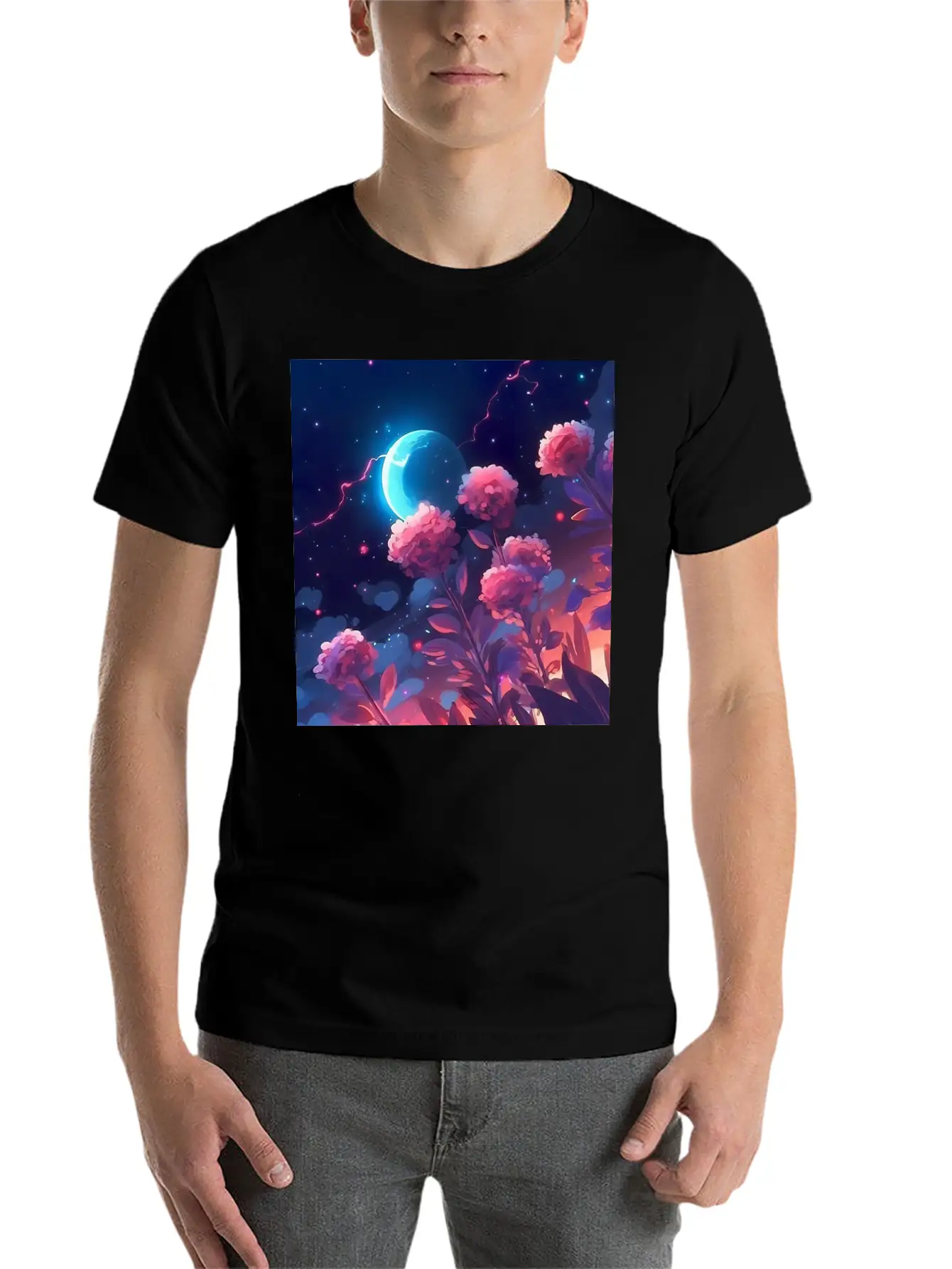 Anime Rose Night Comfortable Minimalist Graphic Tee – Summer Style Essential