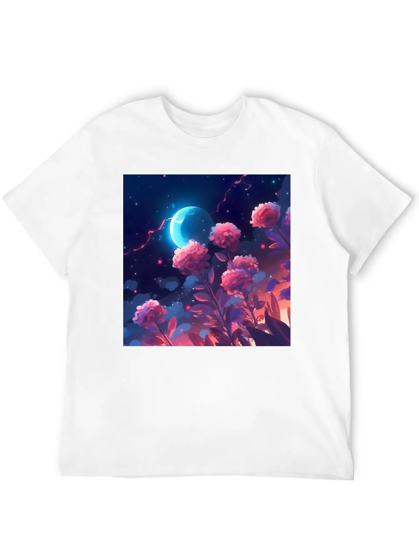 Anime Rose Night Comfortable Minimalist Graphic Tee – Summer Style Essential