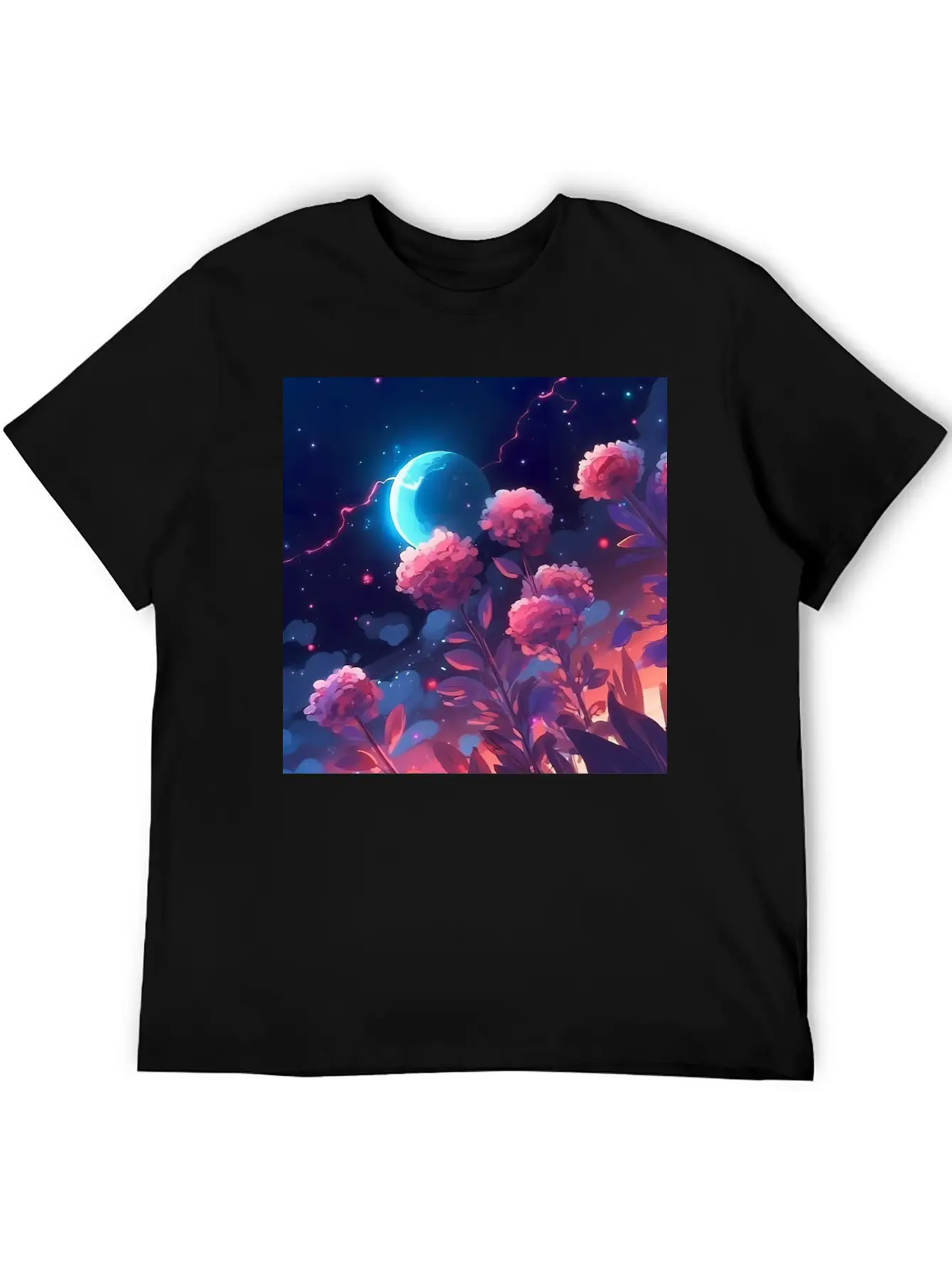 Anime Rose Night Comfortable Minimalist Graphic Tee – Summer Style Essential