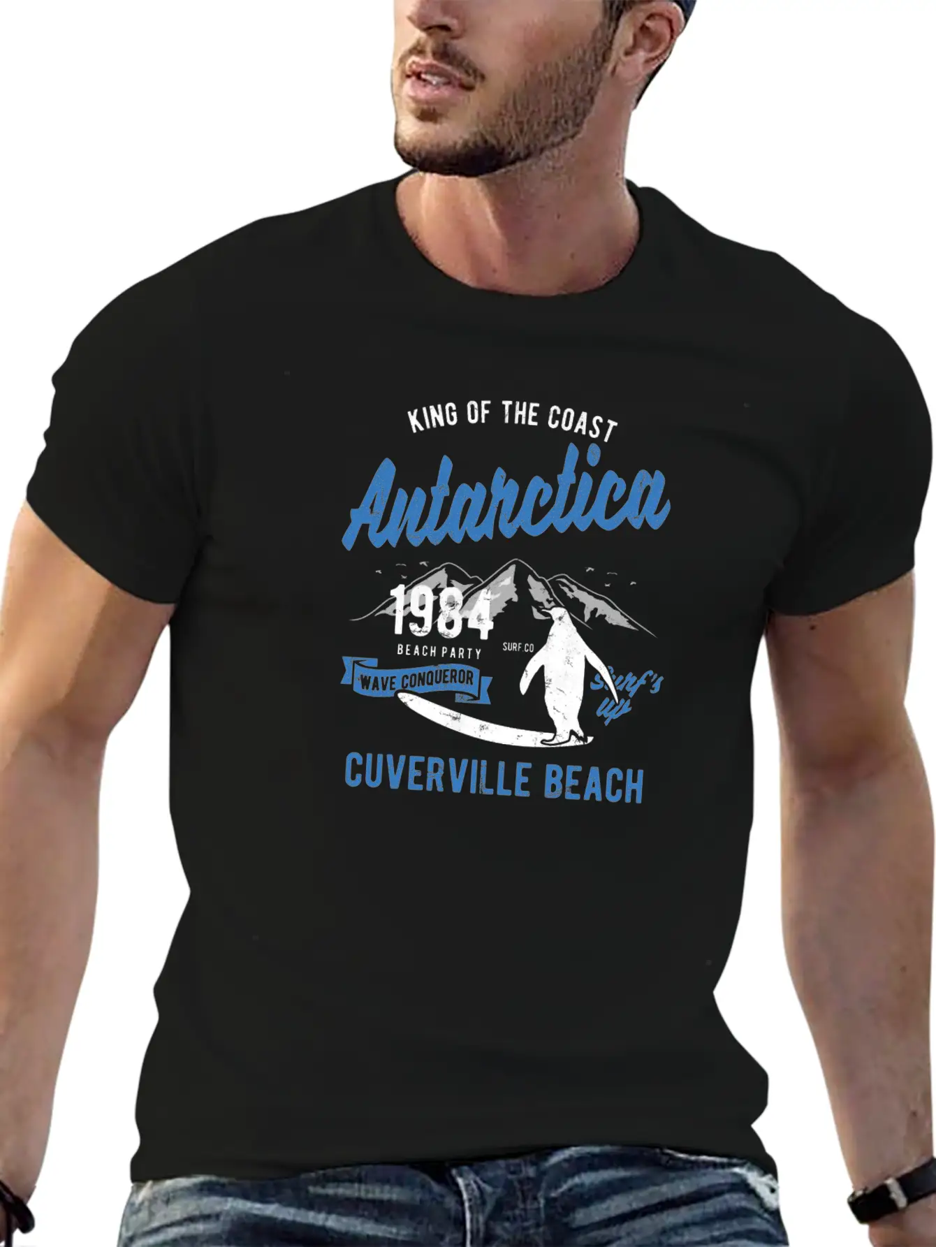 Antarctica Surfing Penguin Cuverville Beach Essential Unisex Summer Tee – Soft Cotton Casual Fit