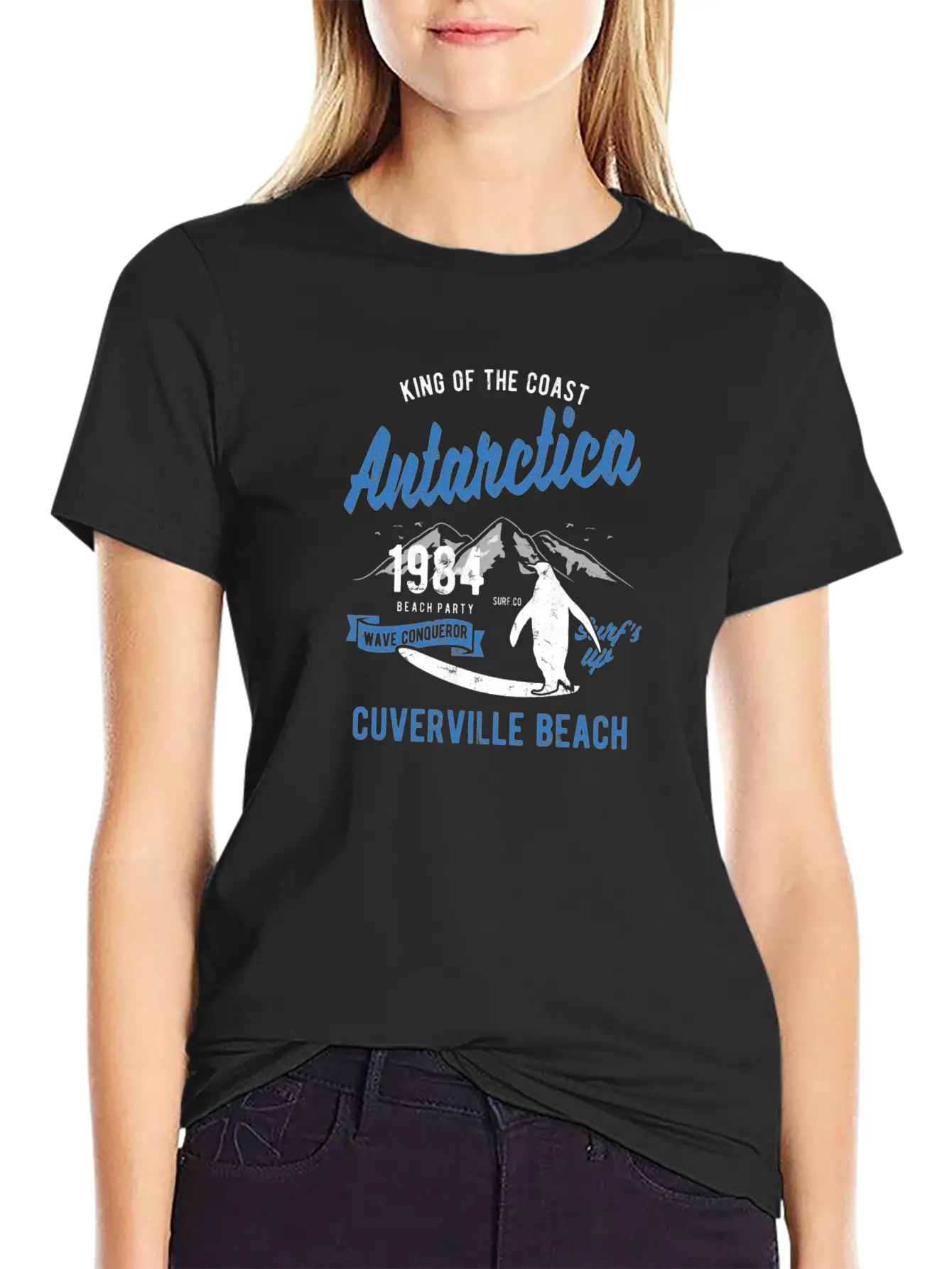 Antarctica Surfing Penguin Cuverville Beach Essential Unisex Summer Tee – Soft Cotton Casual Fit