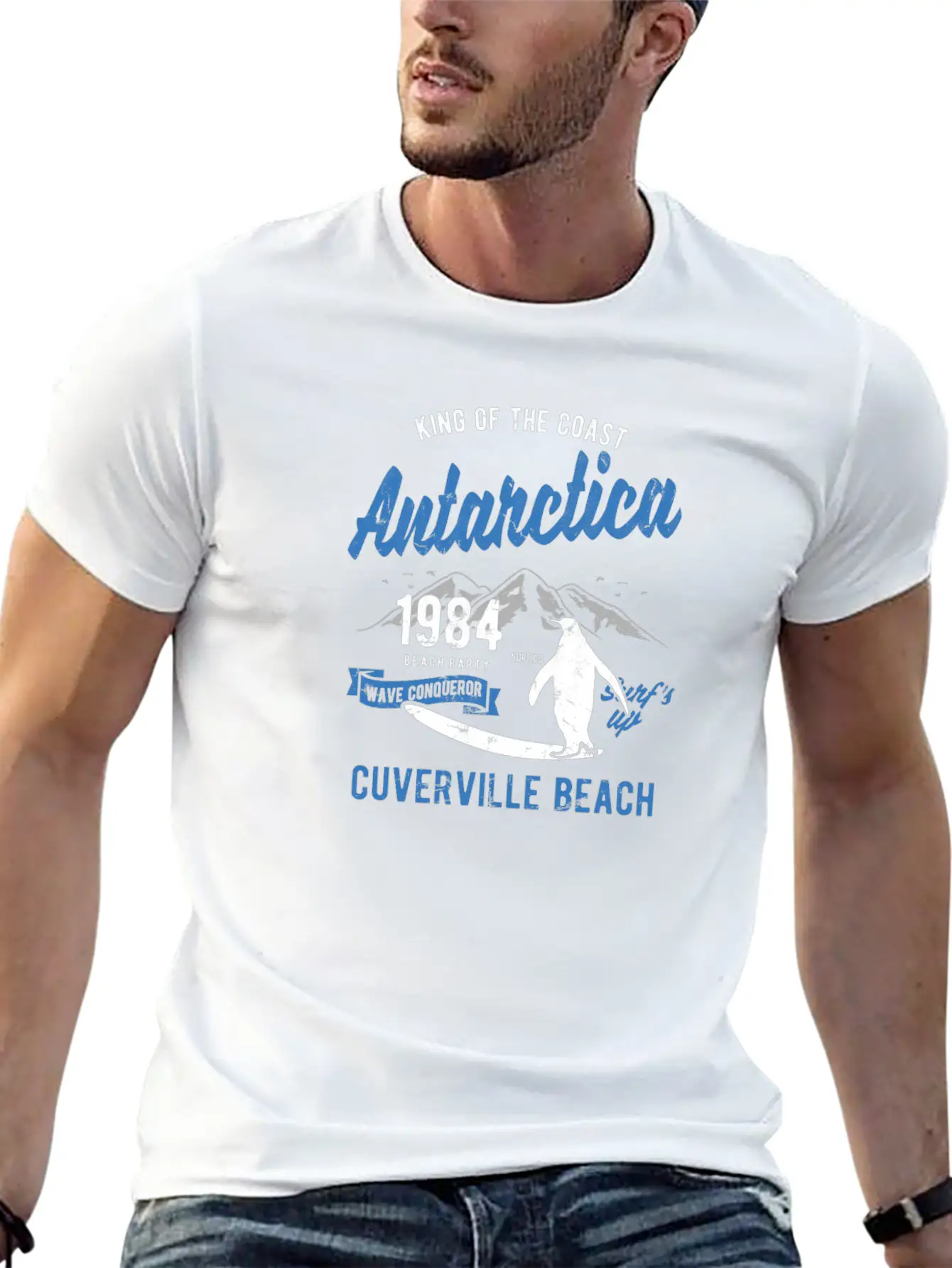 Antarctica Surfing Penguin Cuverville Beach Essential Unisex Summer Tee – Soft Cotton Casual Fit