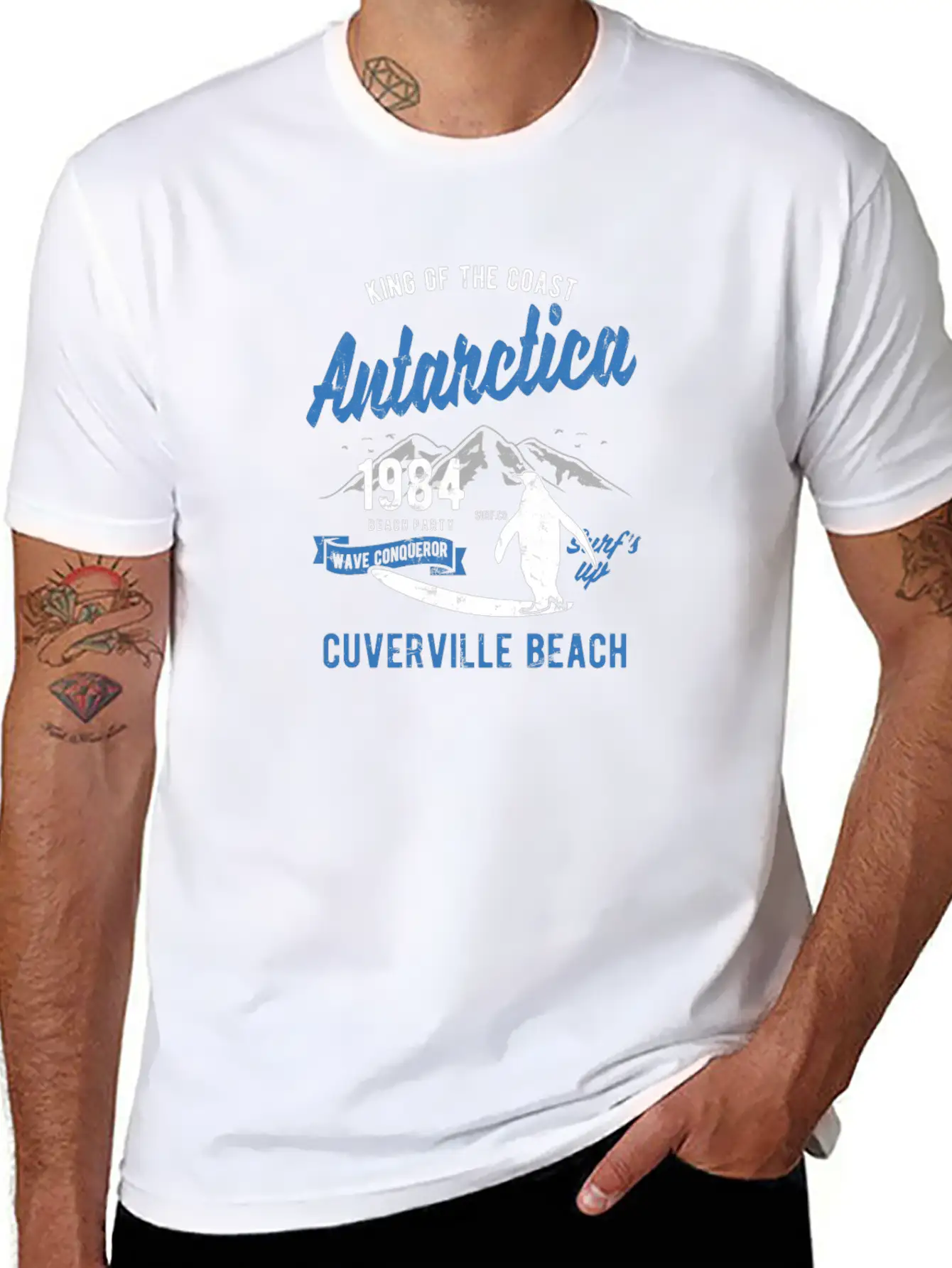 Antarctica Surfing Penguin Cuverville Beach Essential Unisex Summer Tee – Soft Cotton Casual Fit