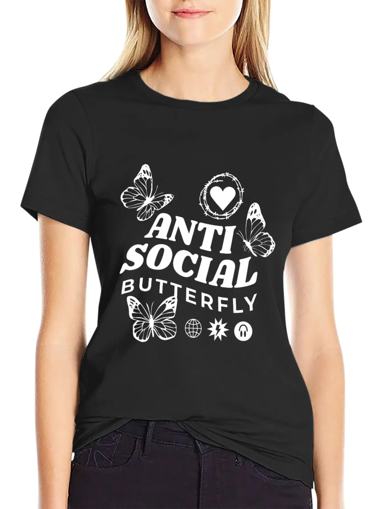 Anti-Social Butterfly Comfortable Minimalist Graphic Tee – Summer Style Essential