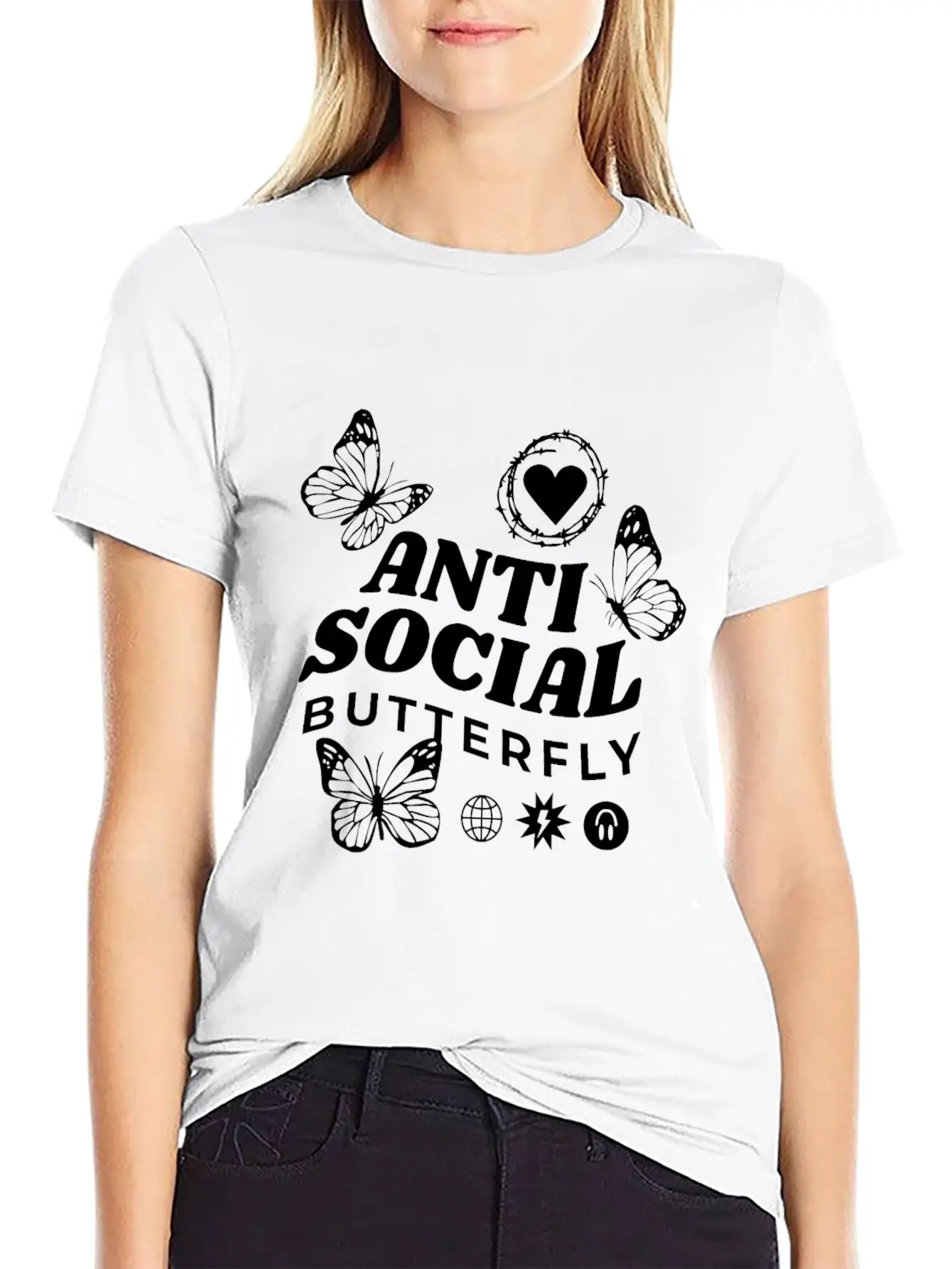 Anti-Social Butterfly Comfortable Minimalist Graphic Tee – Summer Style Essential