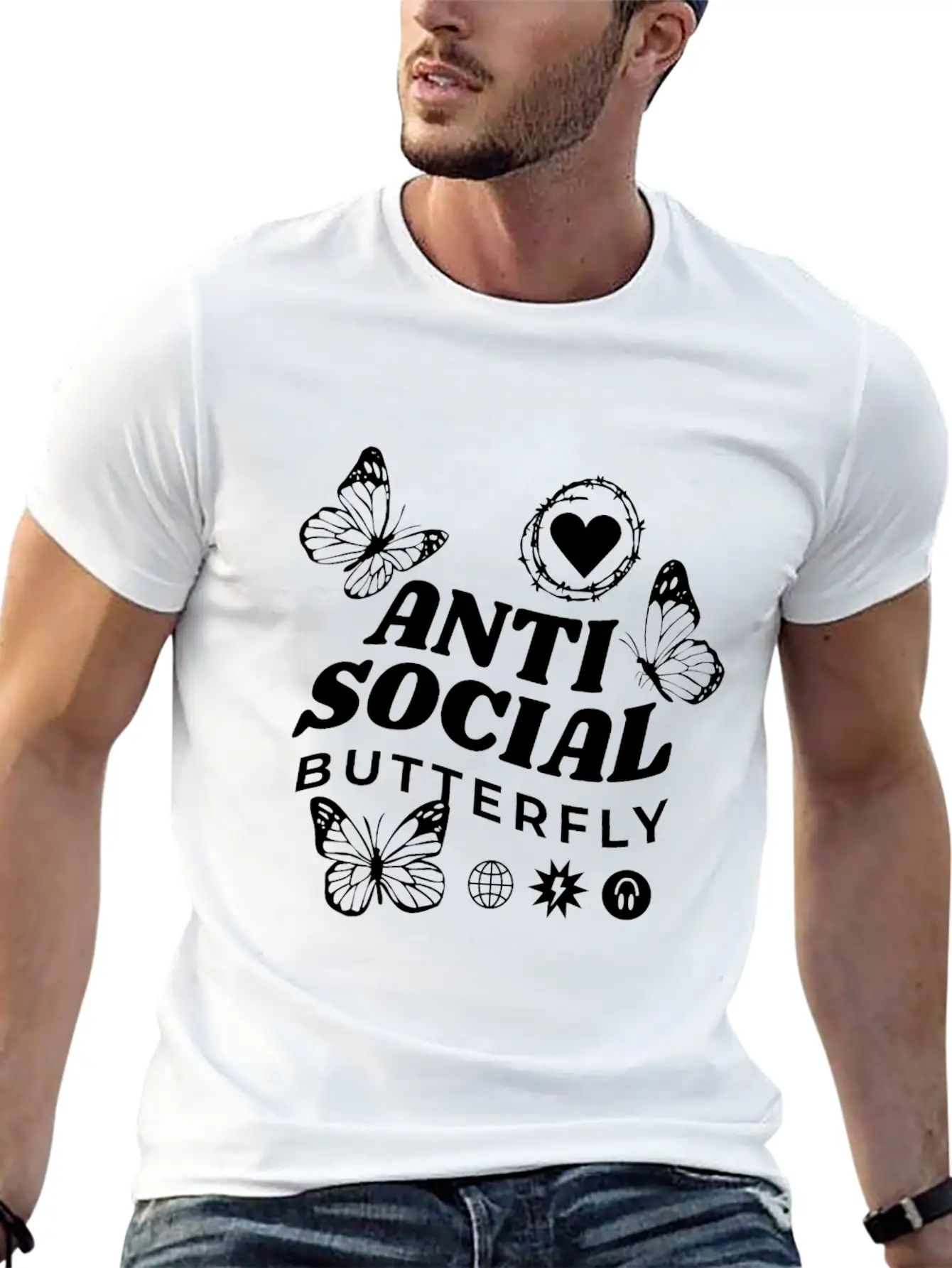Anti-Social Butterfly Comfortable Minimalist Graphic Tee – Summer Style Essential
