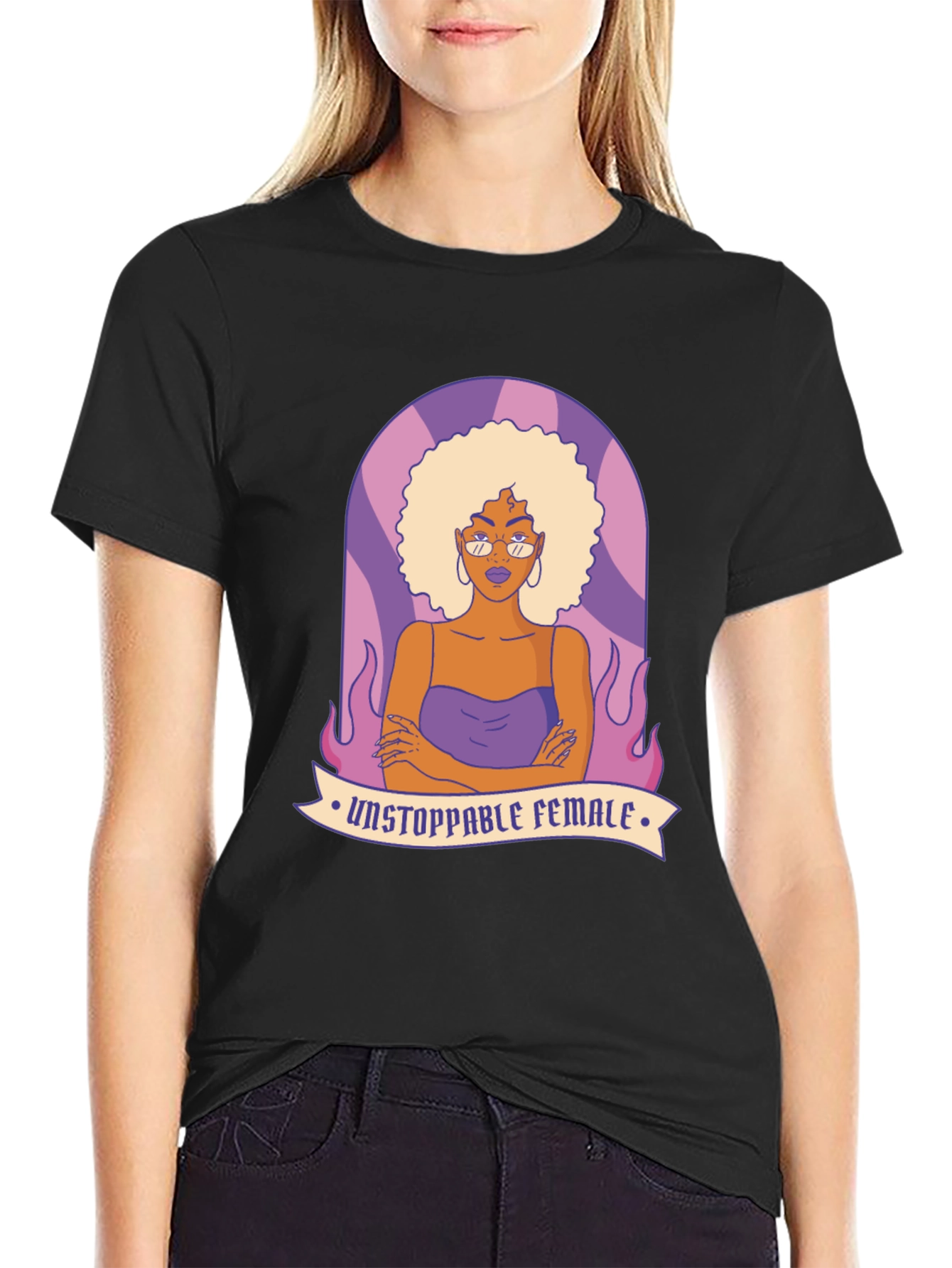 Unstoppable Female Graphic Tee - Black Cotton Blend