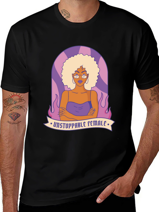 Unstoppable Female Graphic Tee - Black Cotton Blend