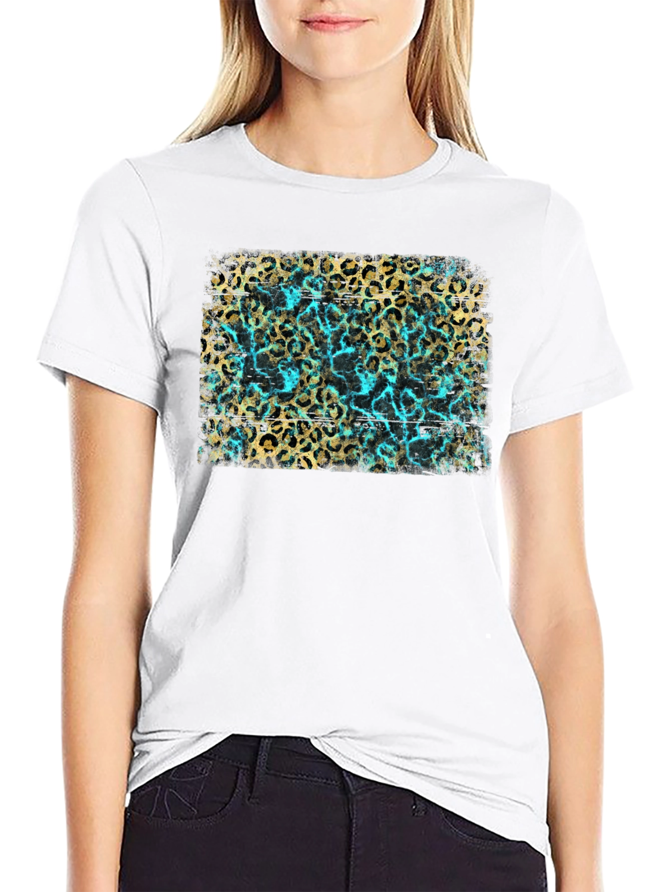 Leopard Print Tee - Turquoise Accent