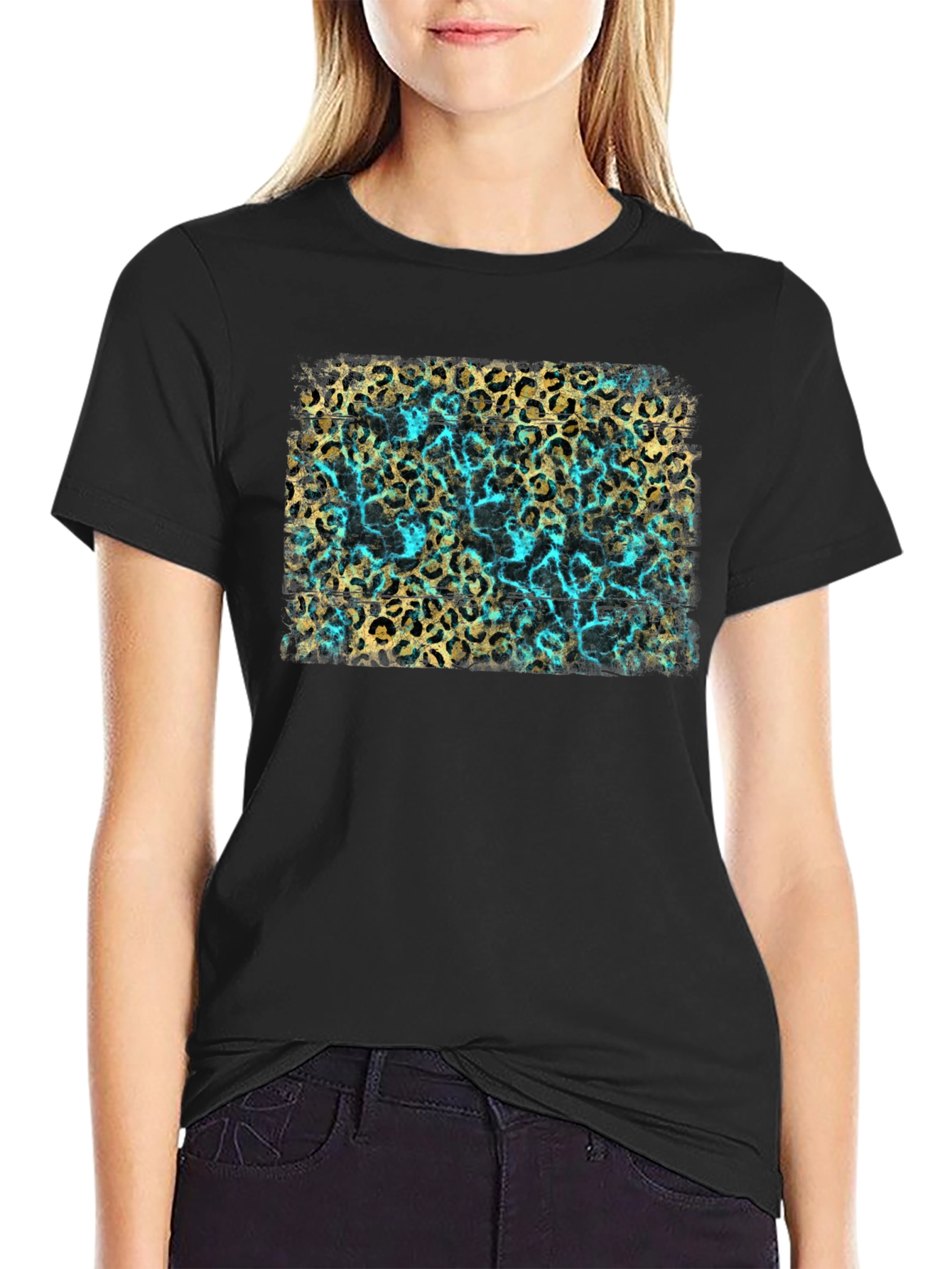 Leopard Print Tee - Turquoise Accent