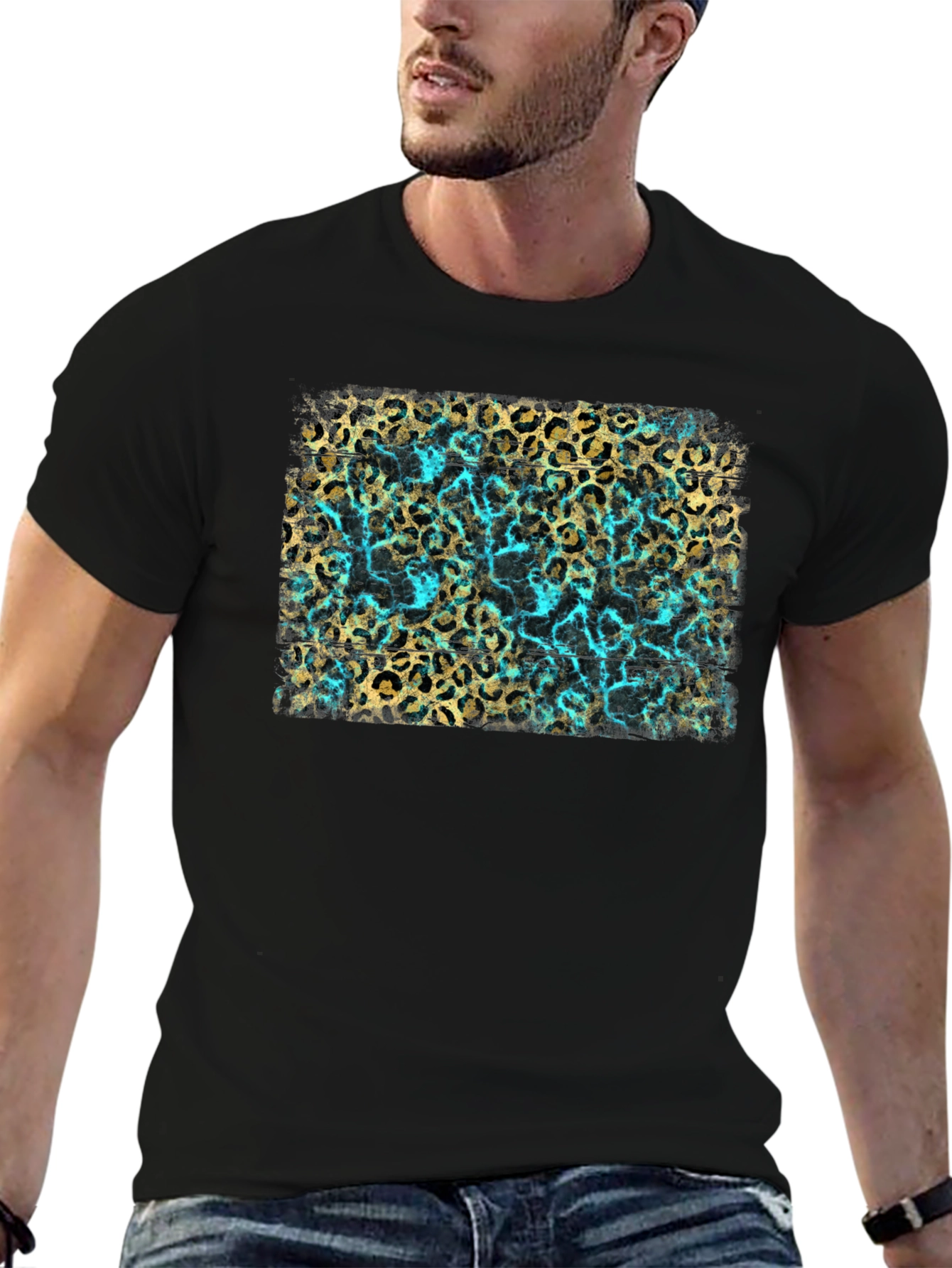Leopard Print Tee - Turquoise Accent