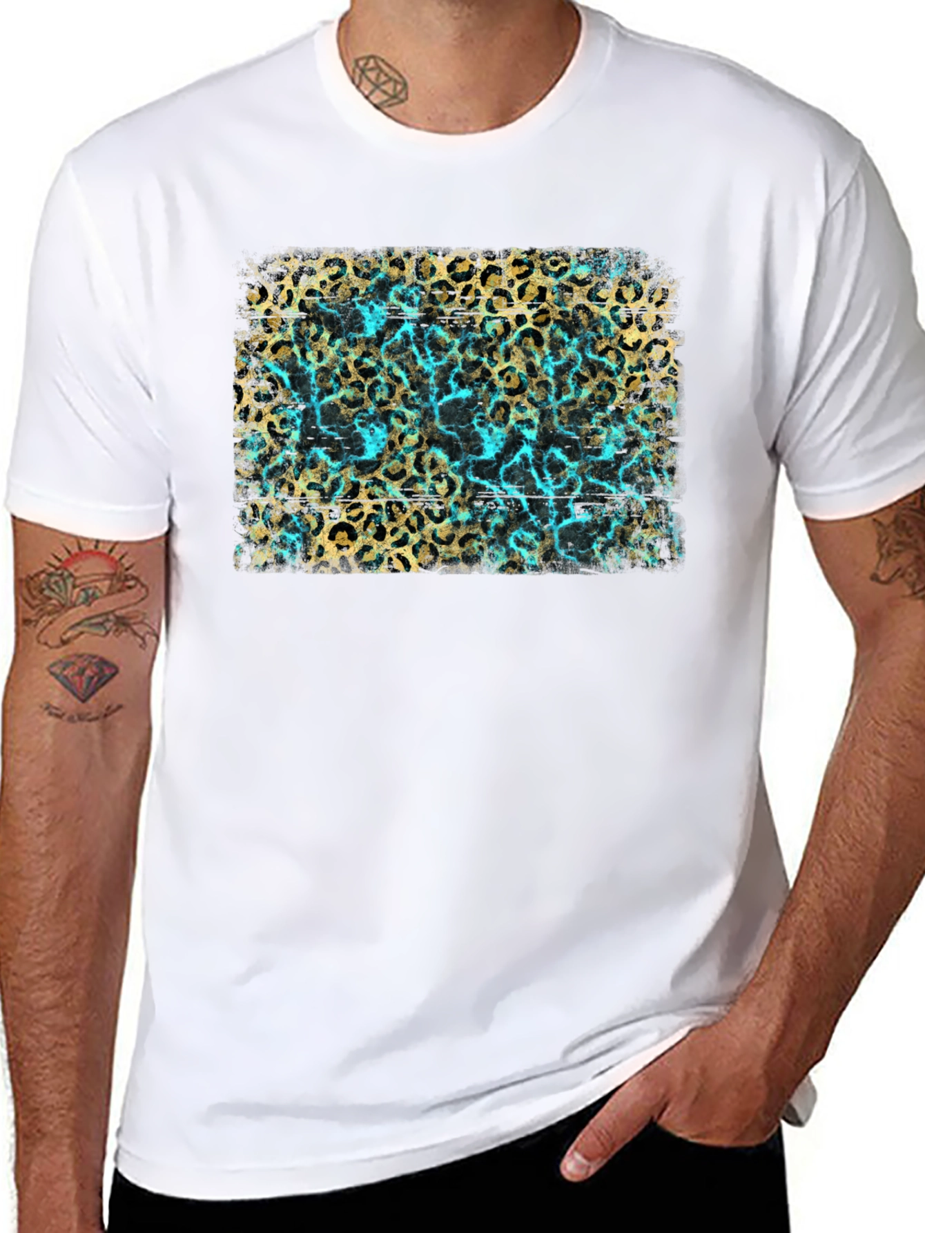 Leopard Print Tee - Turquoise Accent