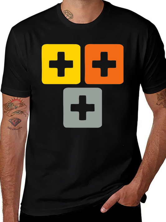 Colorful Plus Sign Graphic Tee - Black