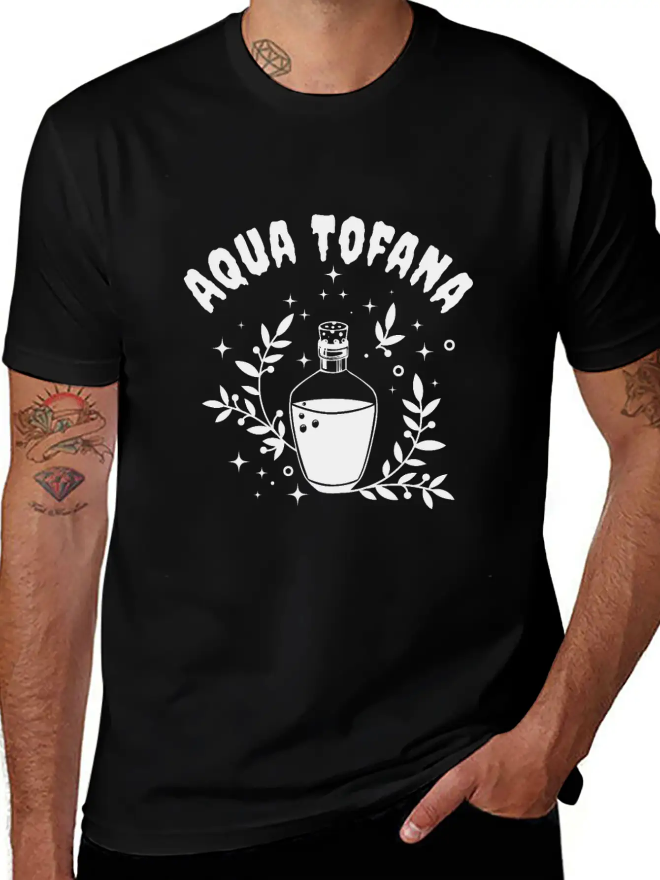 Aqua Tofana Line Art Poison Bottle Crime Fan Stylish Everyday T-Shirt – Unisex Basic Cotton Tee