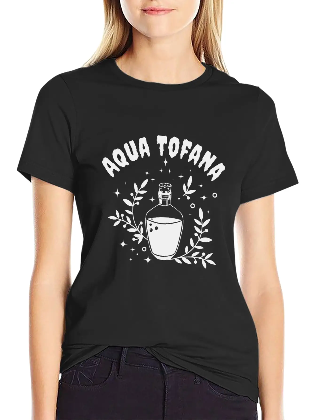 Aqua Tofana Line Art Poison Bottle Crime Fan Stylish Everyday T-Shirt – Unisex Basic Cotton Tee