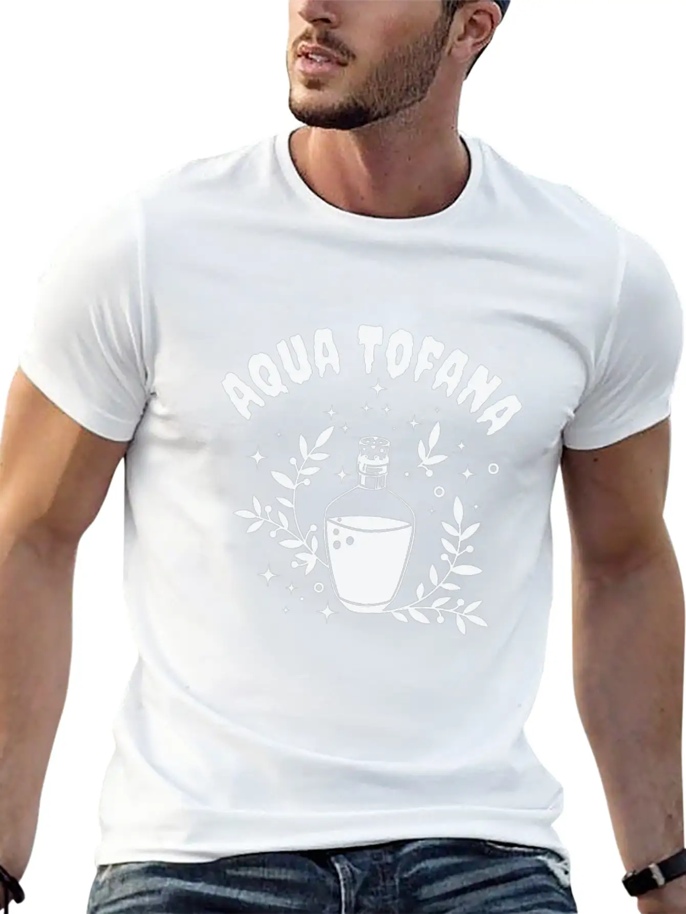 Aqua Tofana Line Art Poison Bottle Crime Fan Stylish Everyday T-Shirt – Unisex Basic Cotton Tee