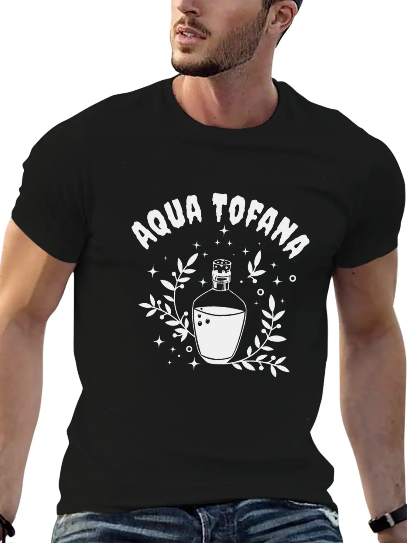 Aqua Tofana Line Art Poison Bottle Crime Fan Stylish Everyday T-Shirt – Unisex Basic Cotton Tee