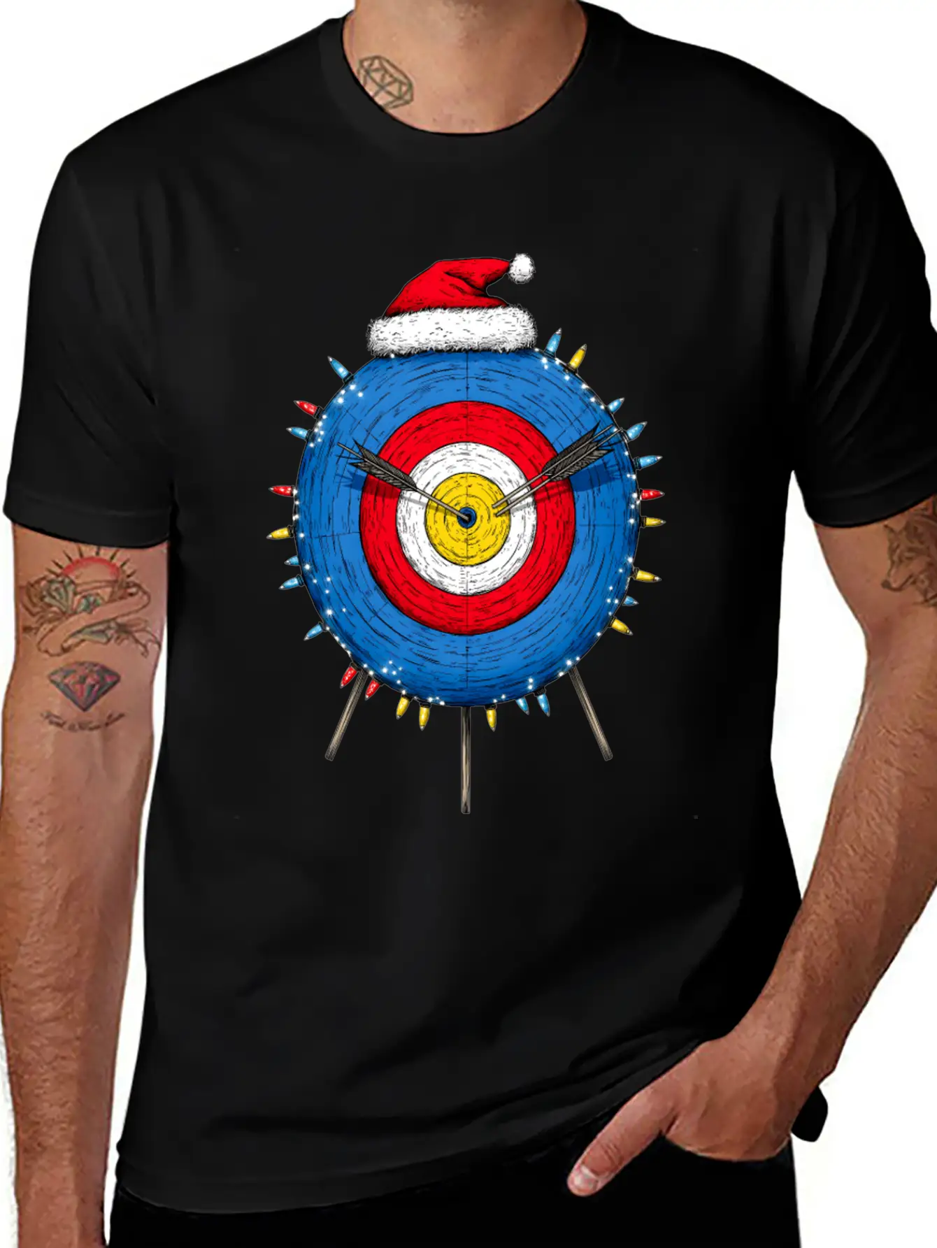Archery Target Archer Bow And Arrow Christmas Hat Unisex Short Sleeve Soft Cotton T-Shirt – Casual Everyday Wear