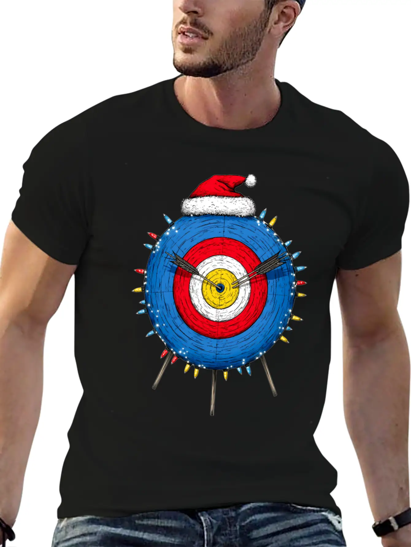 Archery Target Archer Bow And Arrow Christmas Hat Unisex Short Sleeve Soft Cotton T-Shirt – Casual Everyday Wear