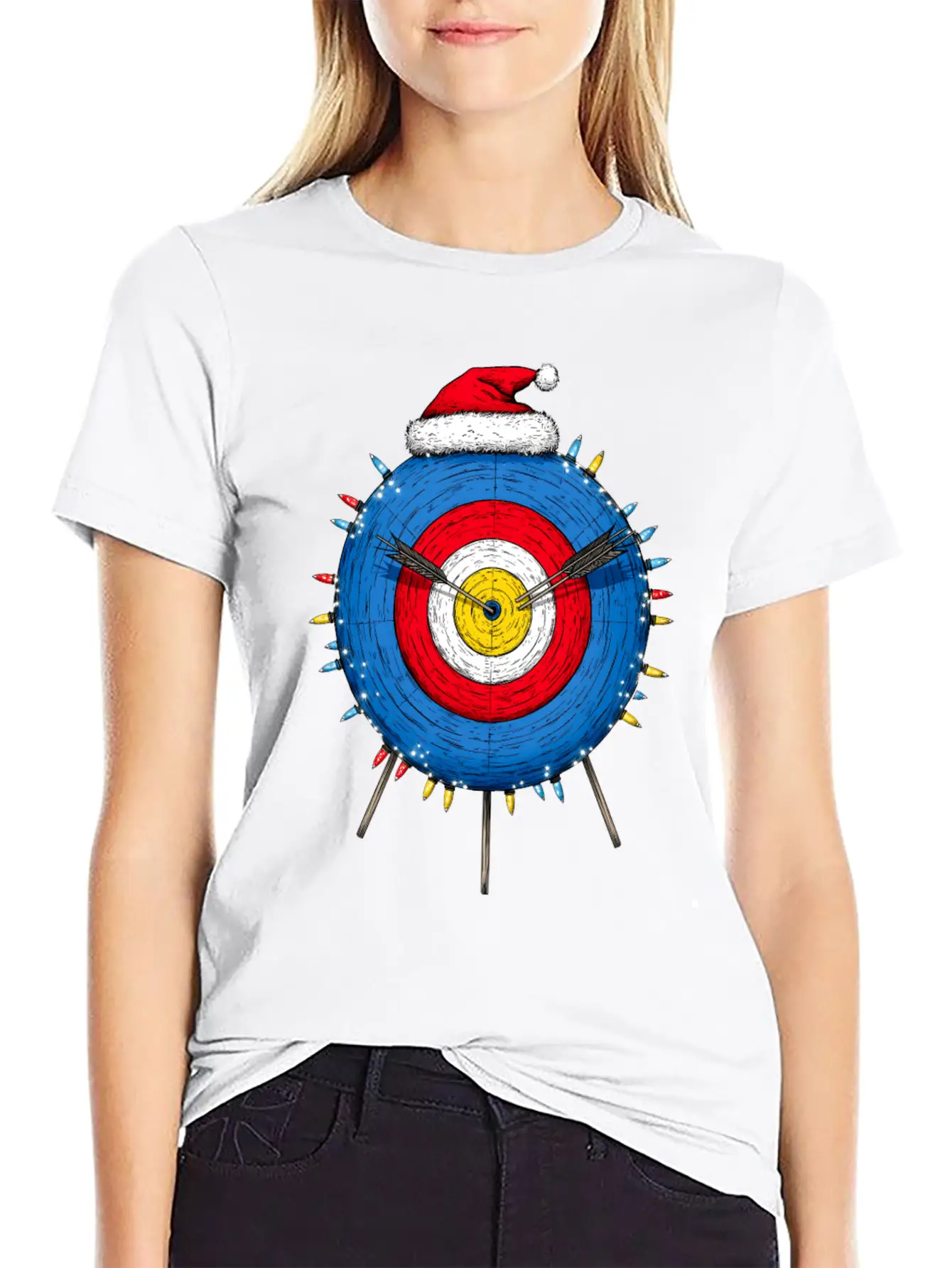 Archery Target Archer Bow And Arrow Christmas Hat Unisex Short Sleeve Soft Cotton T-Shirt – Casual Everyday Wear