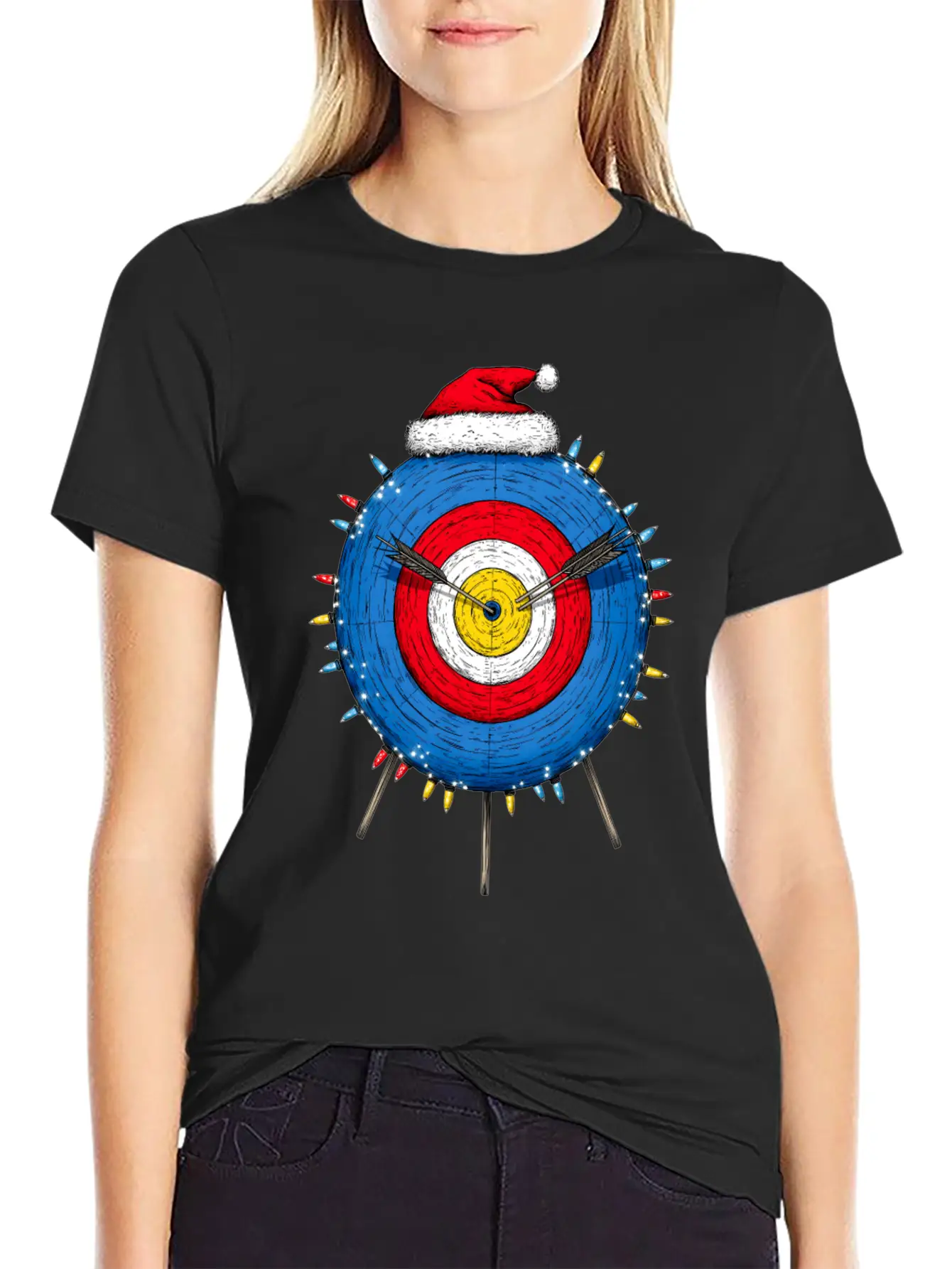 Archery Target Archer Bow And Arrow Christmas Hat Unisex Short Sleeve Soft Cotton T-Shirt – Casual Everyday Wear