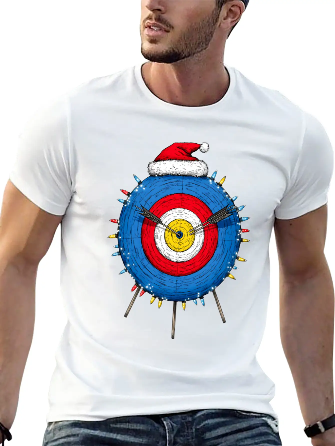 Archery Target Archer Bow And Arrow Christmas Hat Unisex Short Sleeve Soft Cotton T-Shirt – Casual Everyday Wear