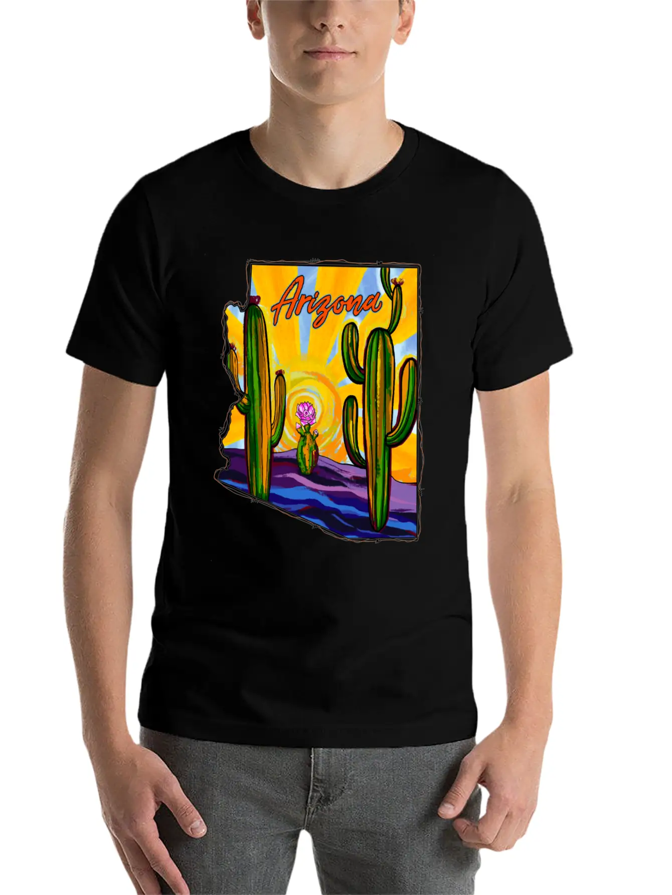 Arizona Desert Map Unisex Short Sleeve Soft Cotton T-Shirt – Casual Everyday Wear