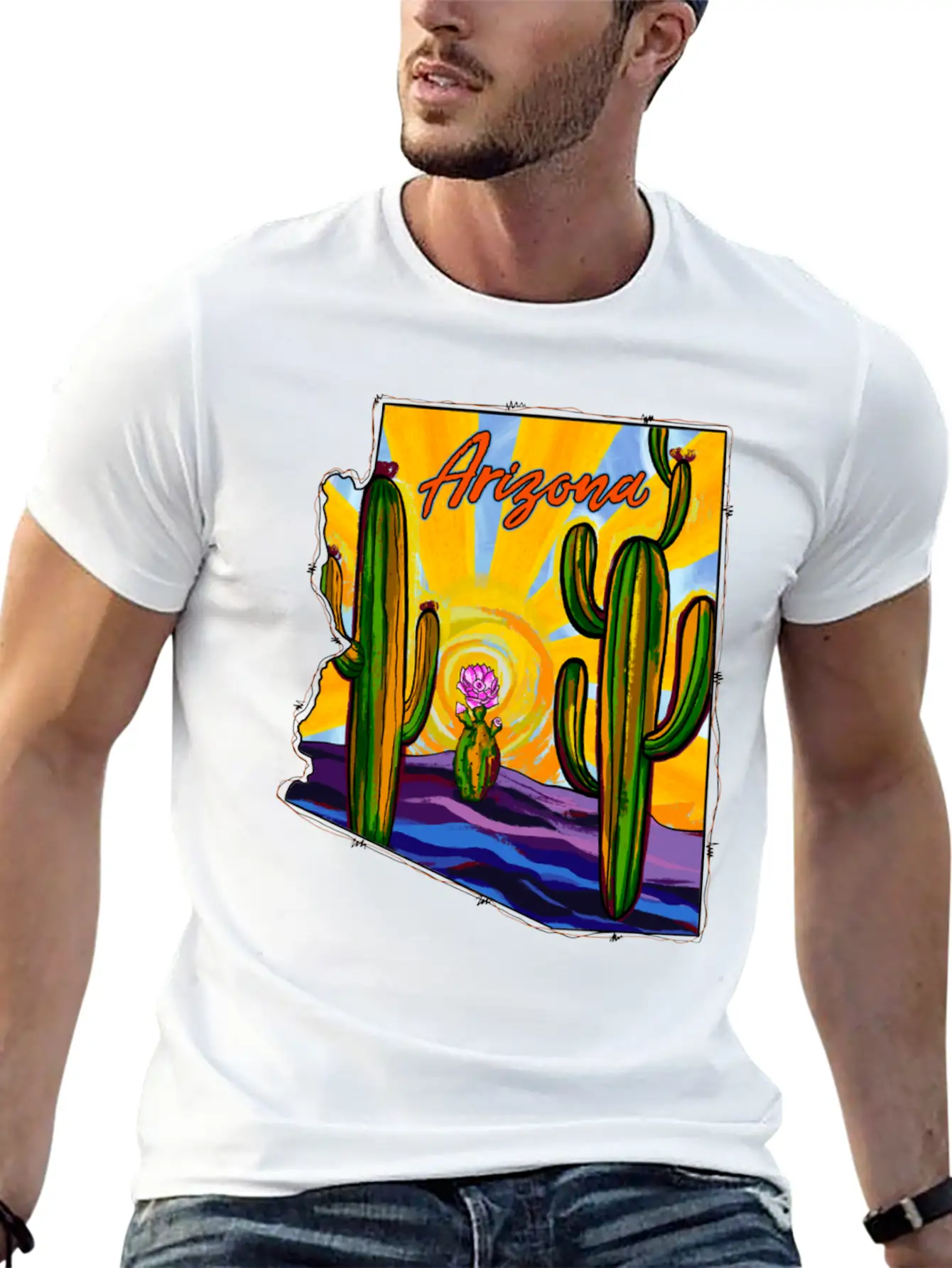 Arizona Desert Map Unisex Short Sleeve Soft Cotton T-Shirt – Casual Everyday Wear