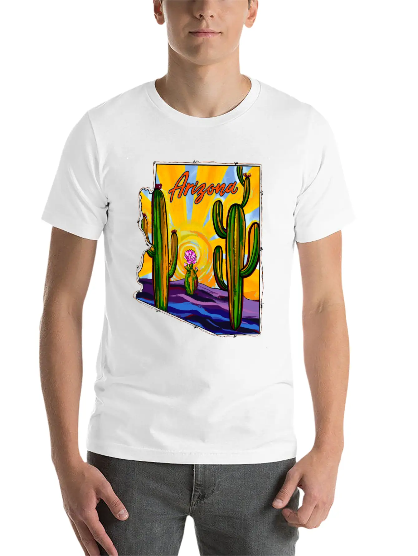 Arizona Desert Map Unisex Short Sleeve Soft Cotton T-Shirt – Casual Everyday Wear