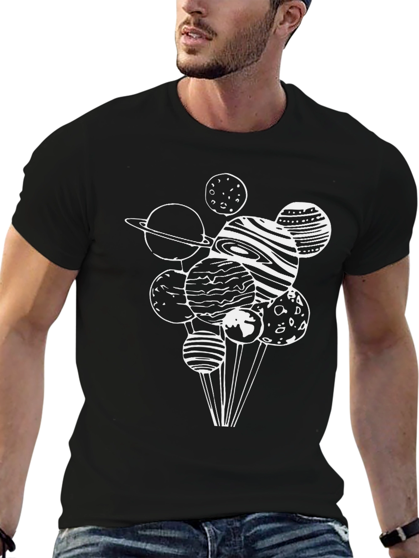 Planetary Graphic Tee - Black Cotton Blend