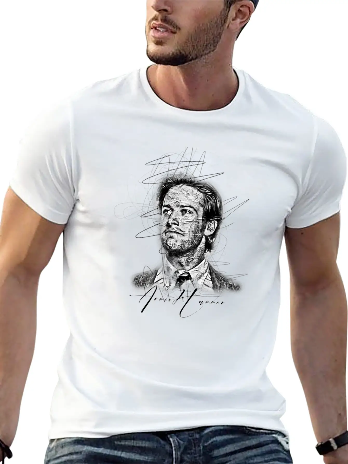 Armie Hammer Sketch Art , Abstract Sketch Art Essential Unisex Summer Tee – Soft Cotton Casual Fit