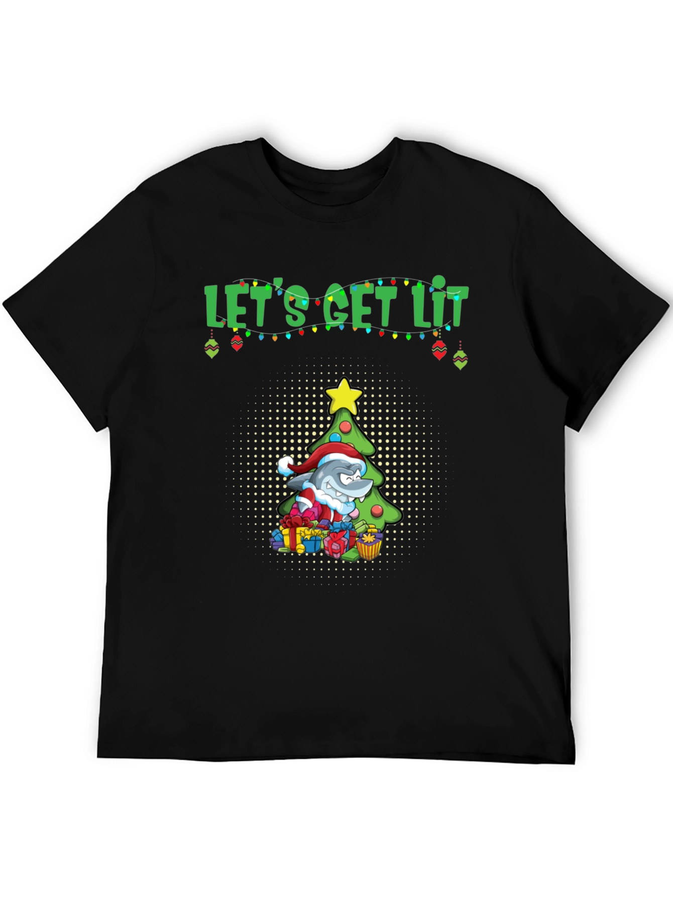 Lets Get Lit Christmas Shark Graphic Tee