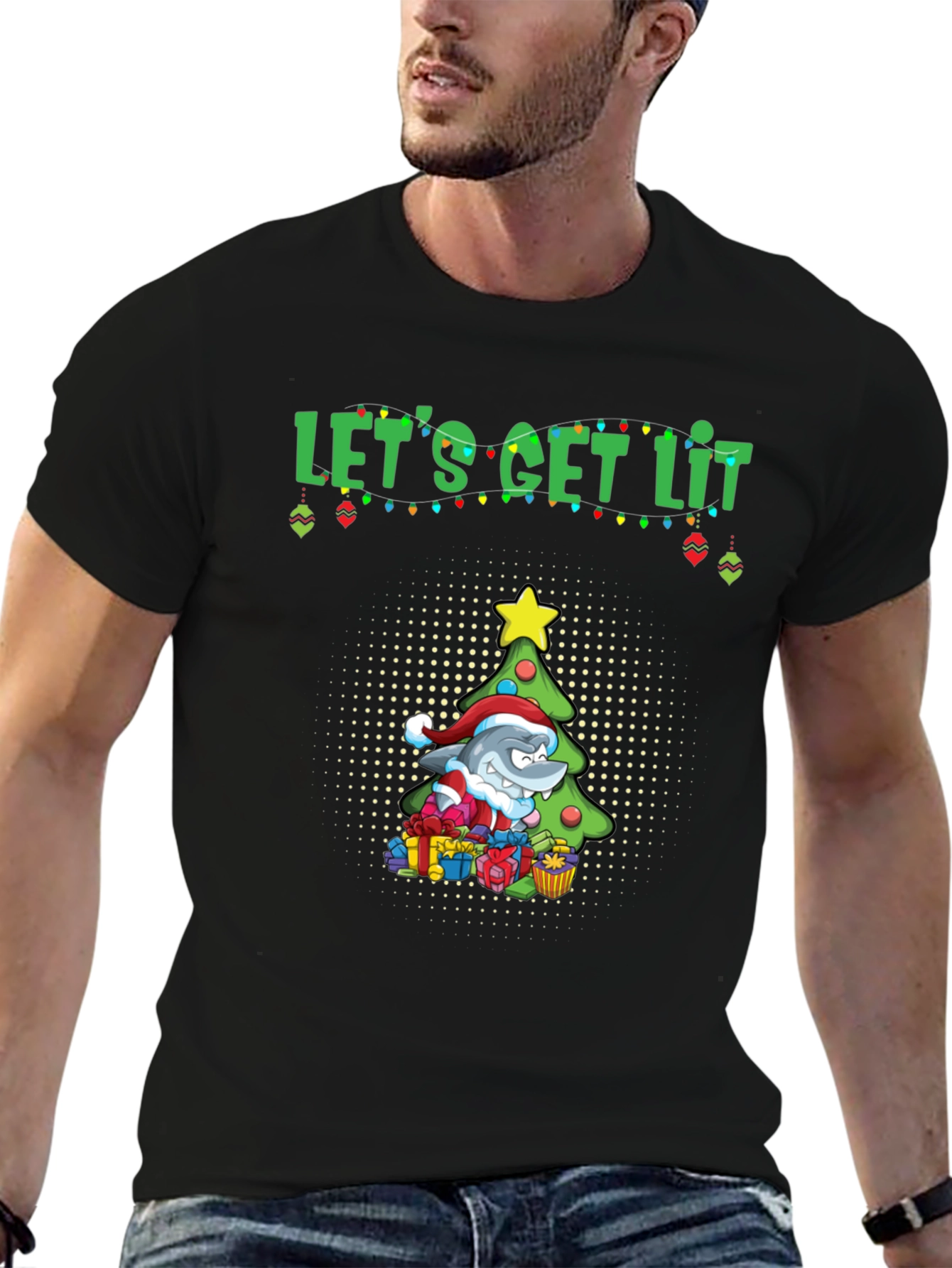 Lets Get Lit Christmas Shark Graphic Tee