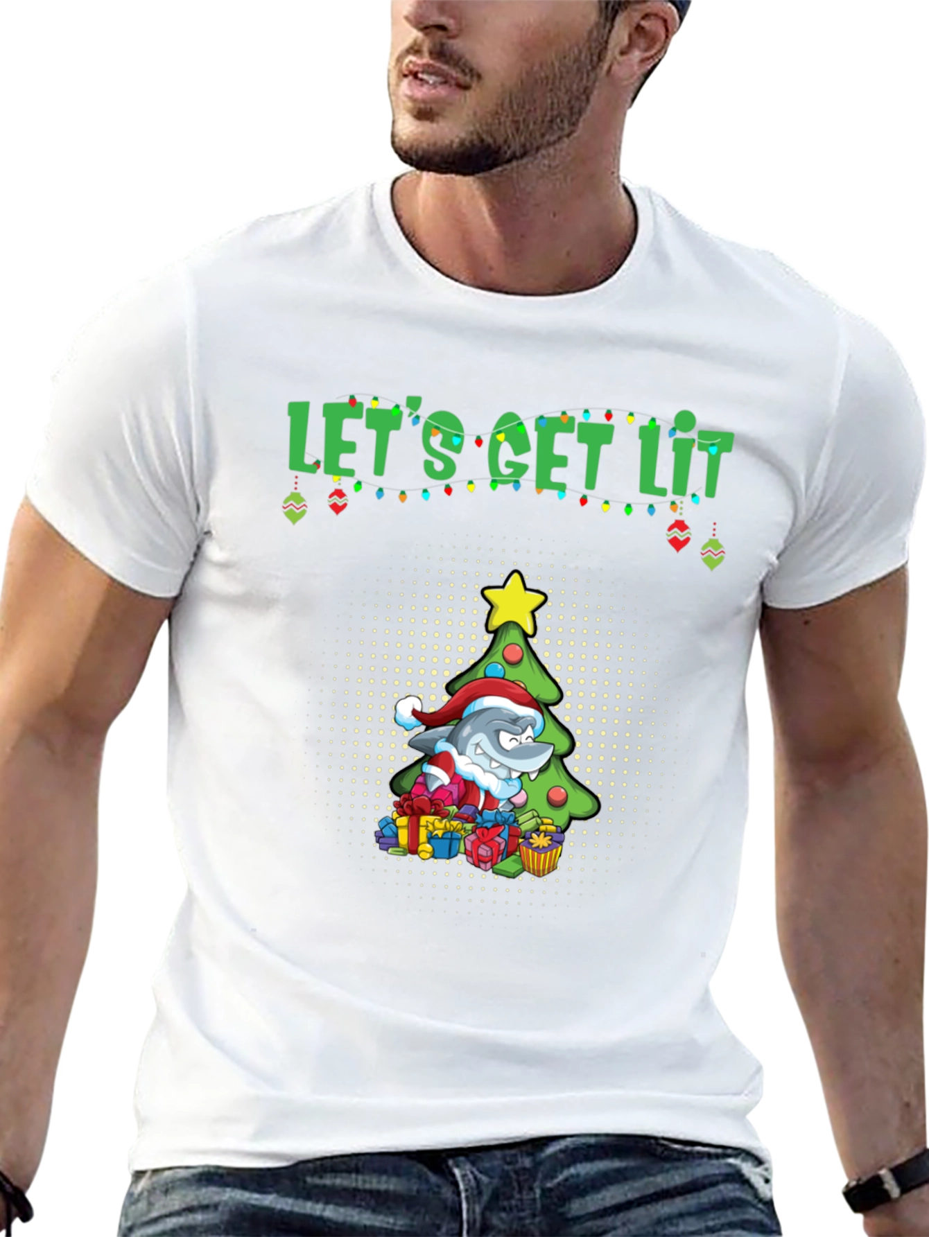 Lets Get Lit Christmas Shark Graphic Tee