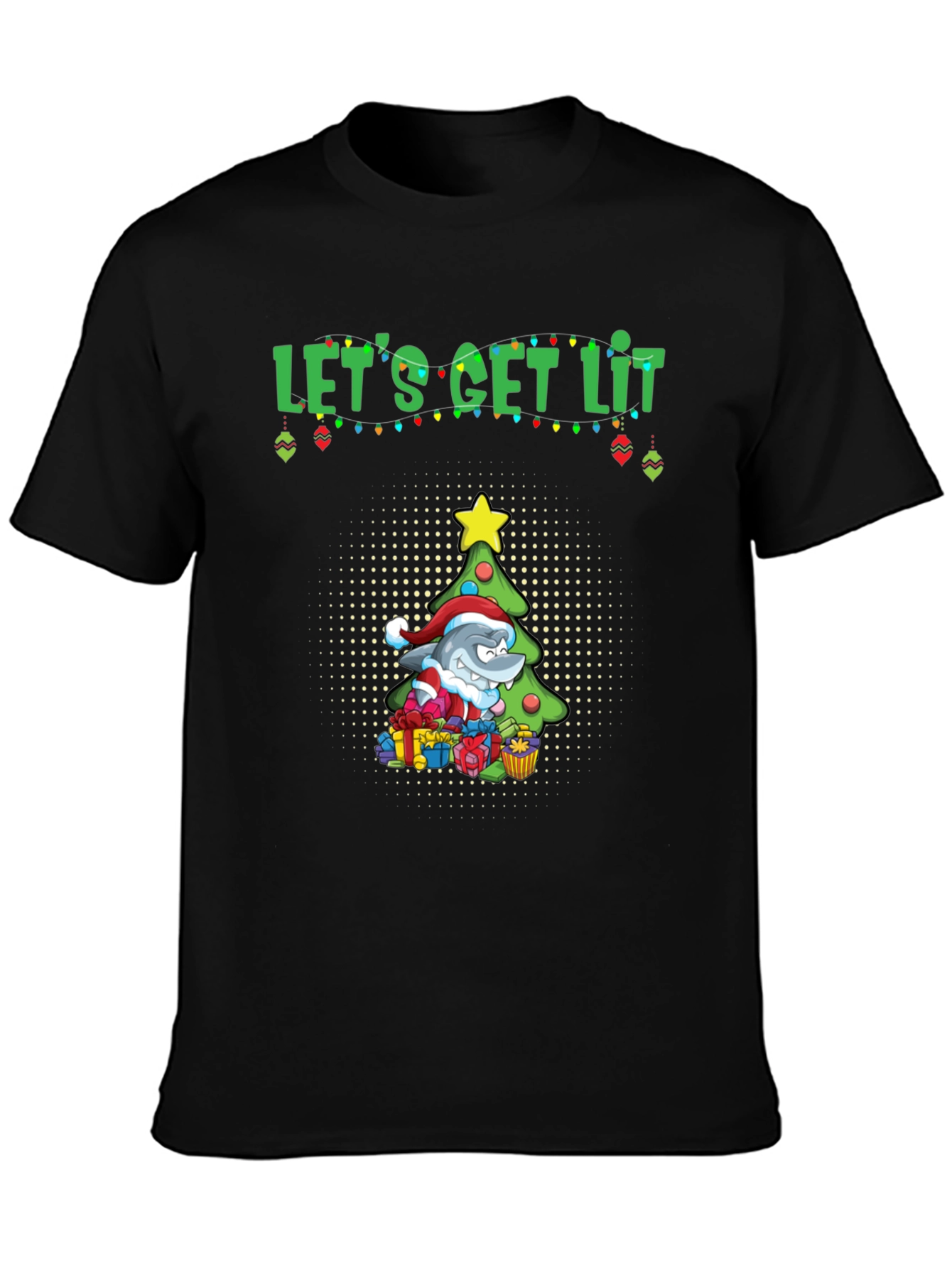 Lets Get Lit Christmas Shark Graphic Tee
