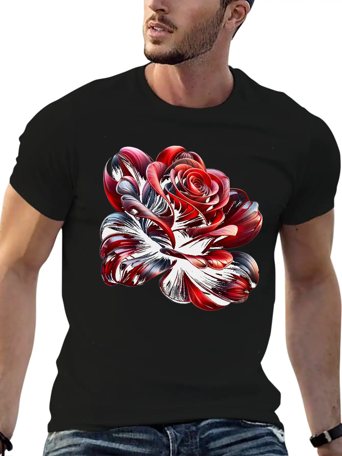 Artistic Abstract Rose Stylish Everyday T-Shirt – Unisex Basic Cotton Tee
