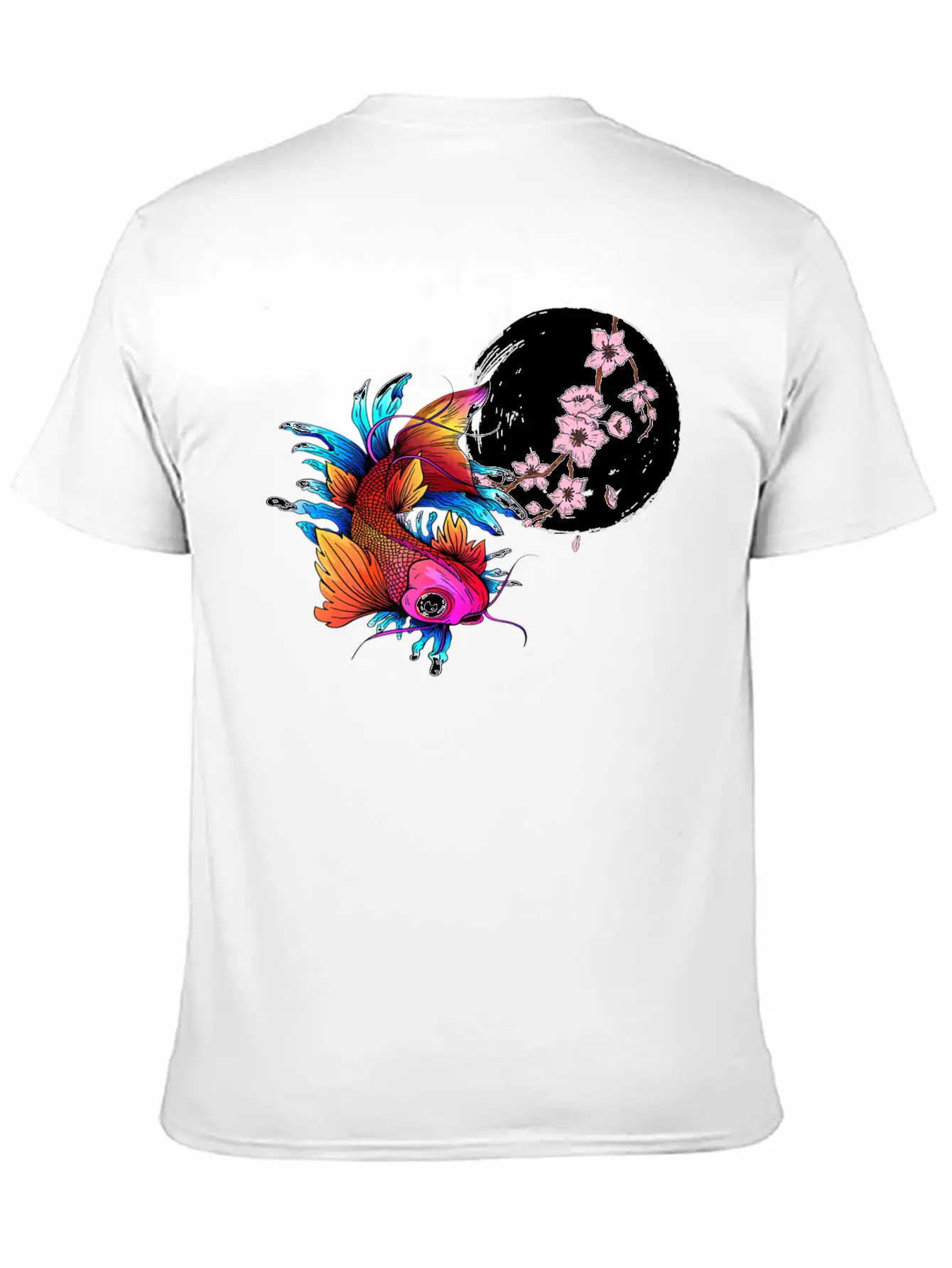 Asian Carp Koi Japanese Fish Cherry Blossom Flower Unisex Short Sleeve Soft Cotton T-Shirt – Casual Everyday Wear