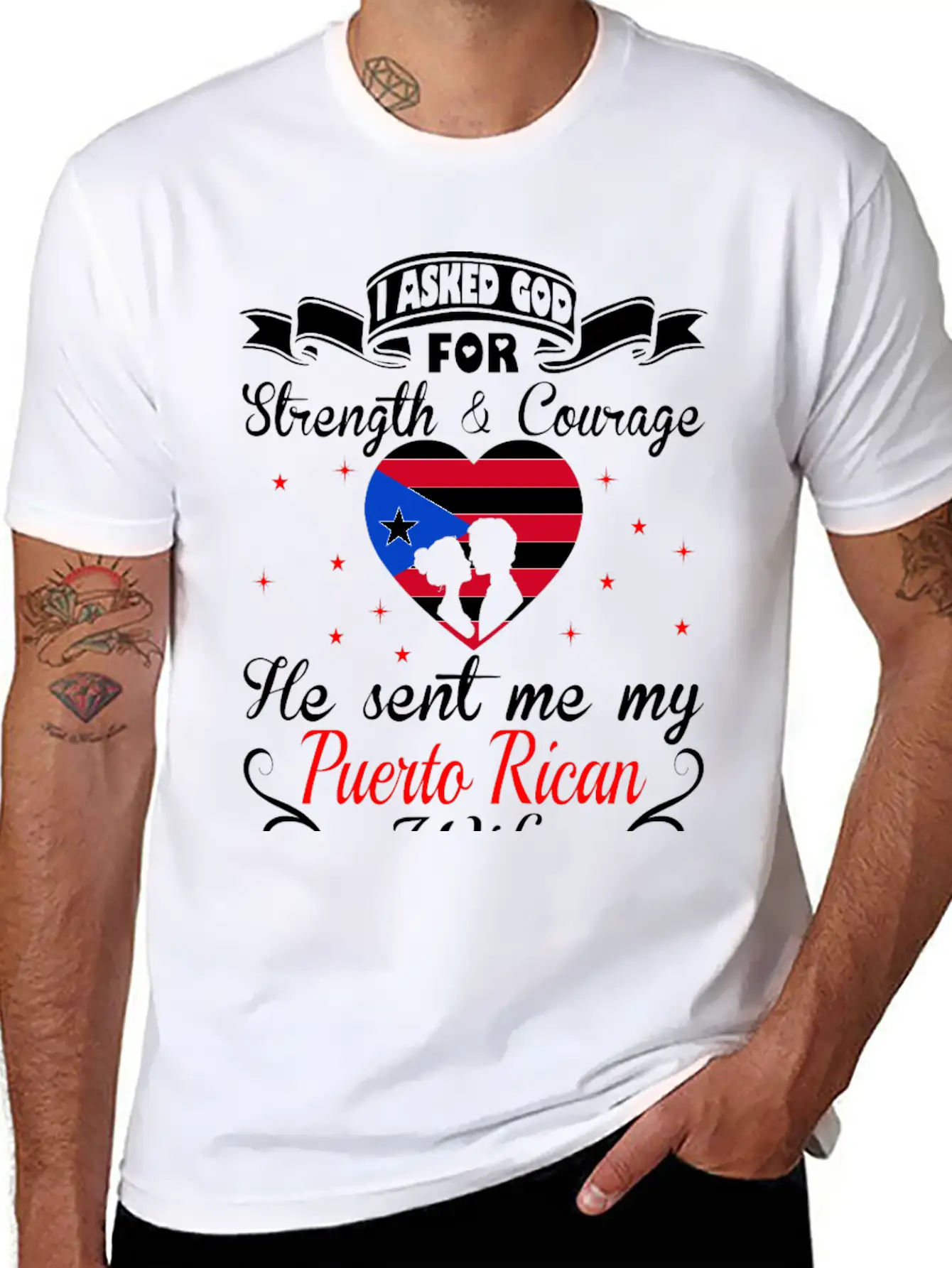 Asked God Strength Courage Sent Puerto Rican Wife Comfortable Minimalist Graphic Tee – Summer Style Essential