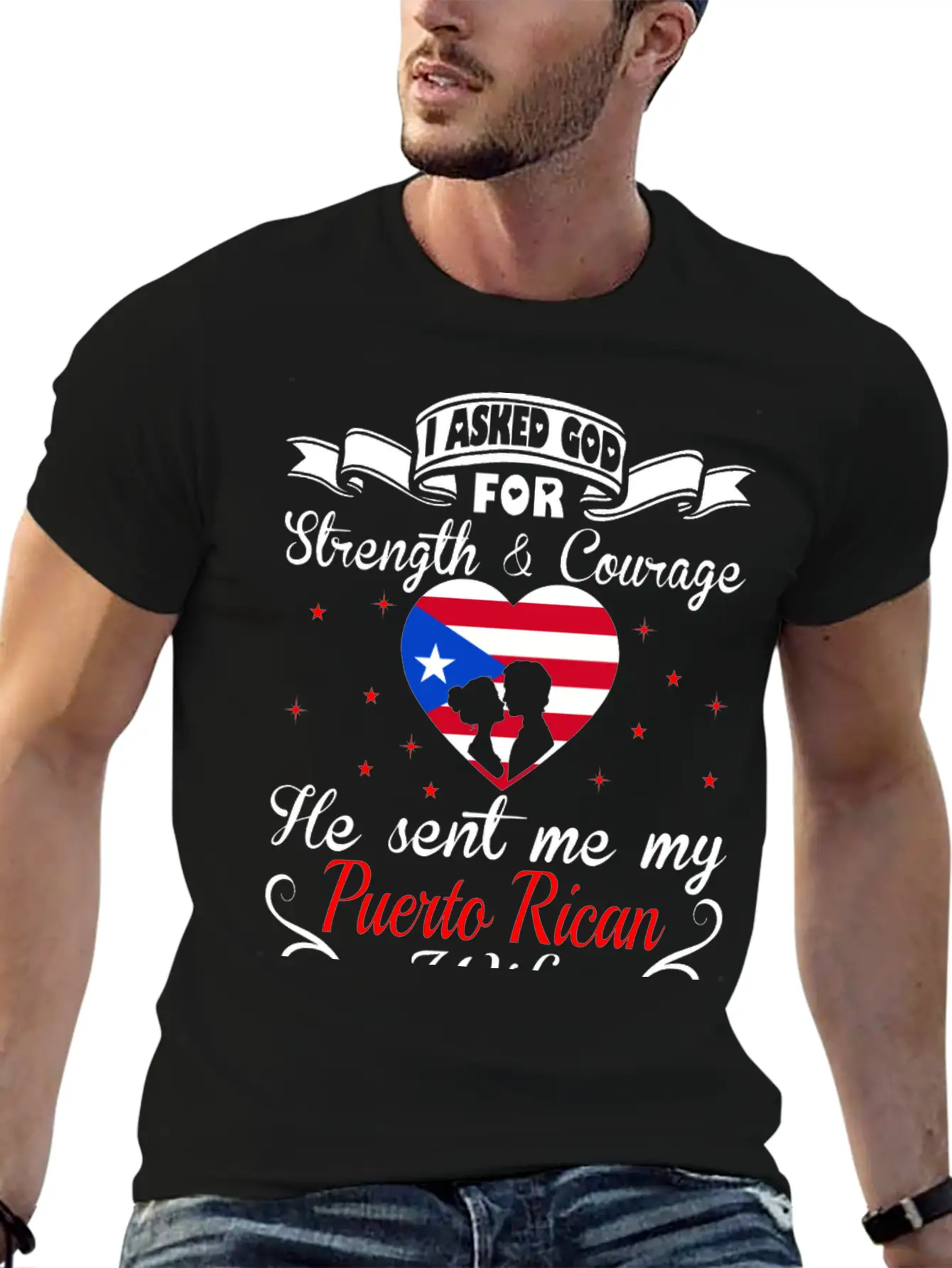 Asked God Strength Courage Sent Puerto Rican Wife Comfortable Minimalist Graphic Tee – Summer Style Essential