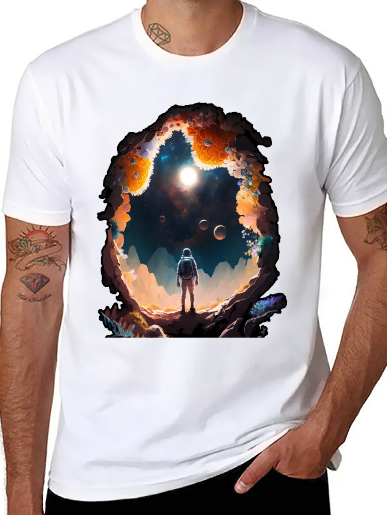 Astronaut Gazing At Stars Surreal Sci-Fi Universe Comfortable Minimalist Graphic Tee – Summer Style Essential