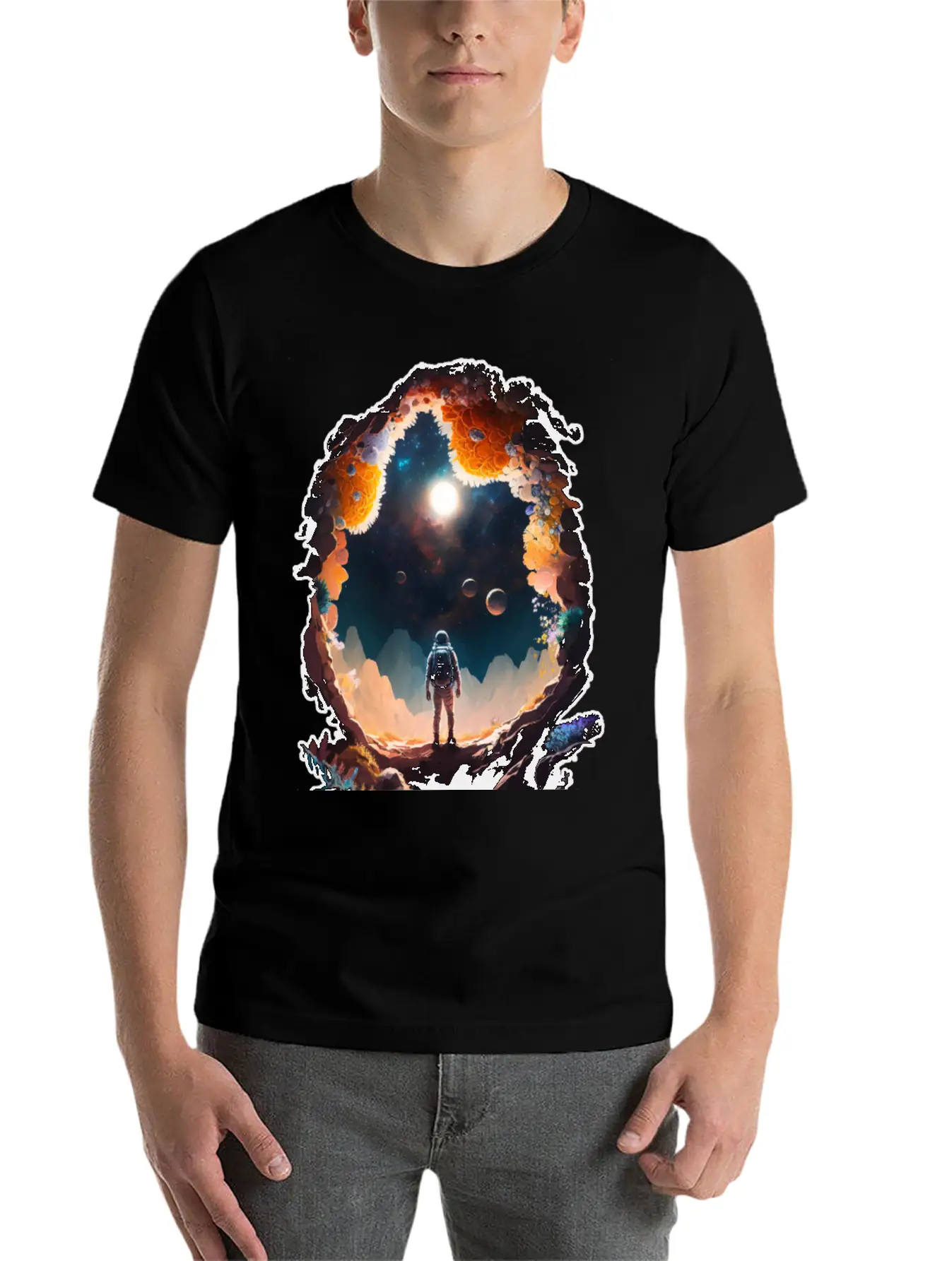 Astronaut Gazing At Stars Surreal Sci-Fi Universe Comfortable Minimalist Graphic Tee – Summer Style Essential