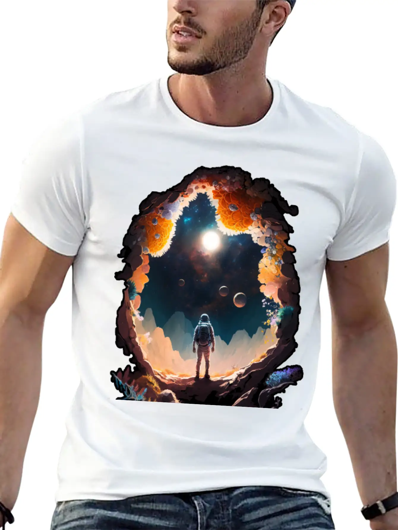 Astronaut Gazing At Stars Surreal Sci-Fi Universe Comfortable Minimalist Graphic Tee – Summer Style Essential