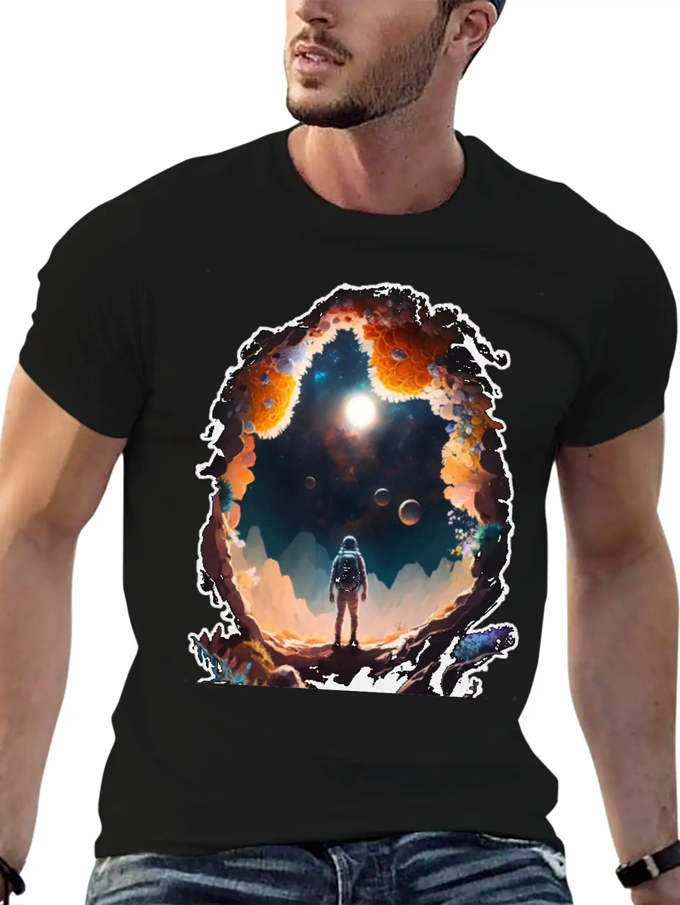 Astronaut Gazing At Stars Surreal Sci-Fi Universe Comfortable Minimalist Graphic Tee – Summer Style Essential