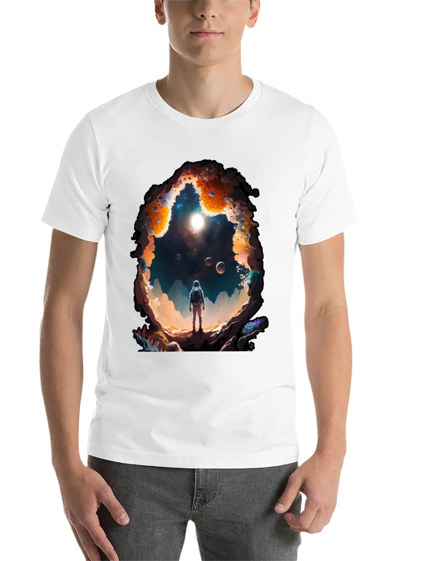 Astronaut Gazing At Stars Surreal Sci-Fi Universe Comfortable Minimalist Graphic Tee – Summer Style Essential