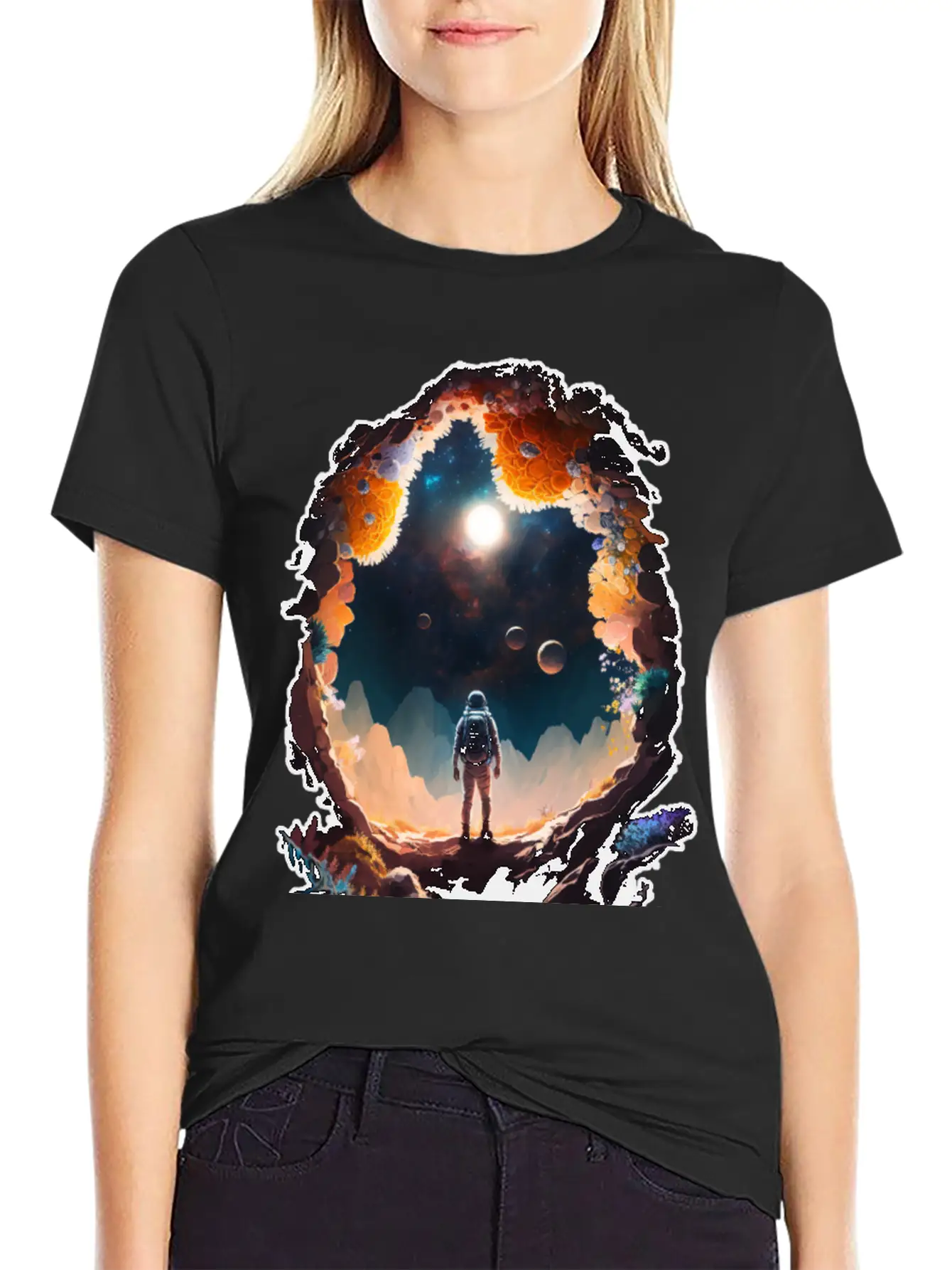 Astronaut Gazing At Stars Surreal Sci-Fi Universe Comfortable Minimalist Graphic Tee – Summer Style Essential