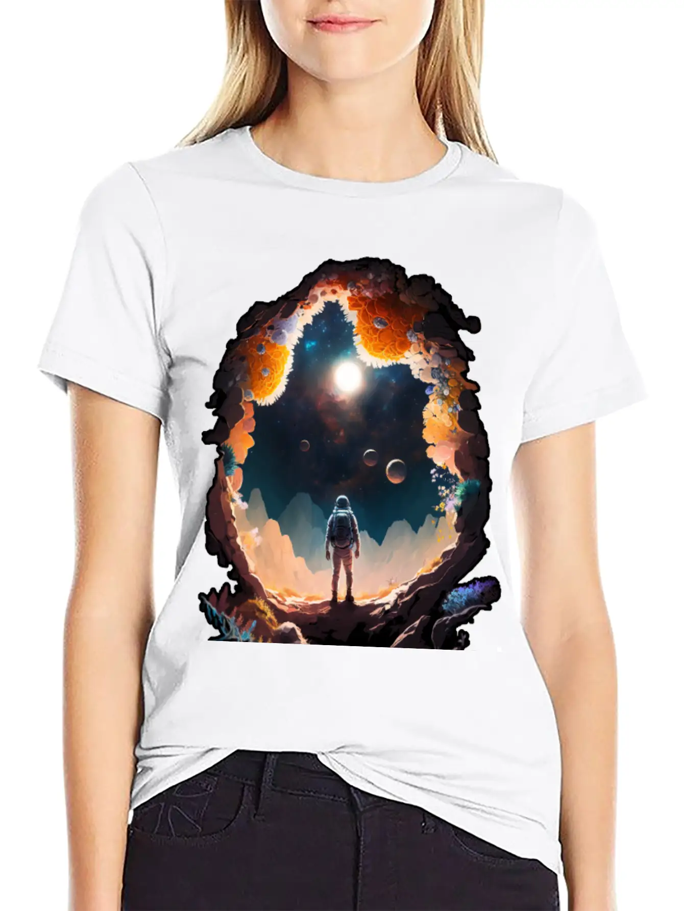 Astronaut Gazing At Stars Surreal Sci-Fi Universe Comfortable Minimalist Graphic Tee – Summer Style Essential